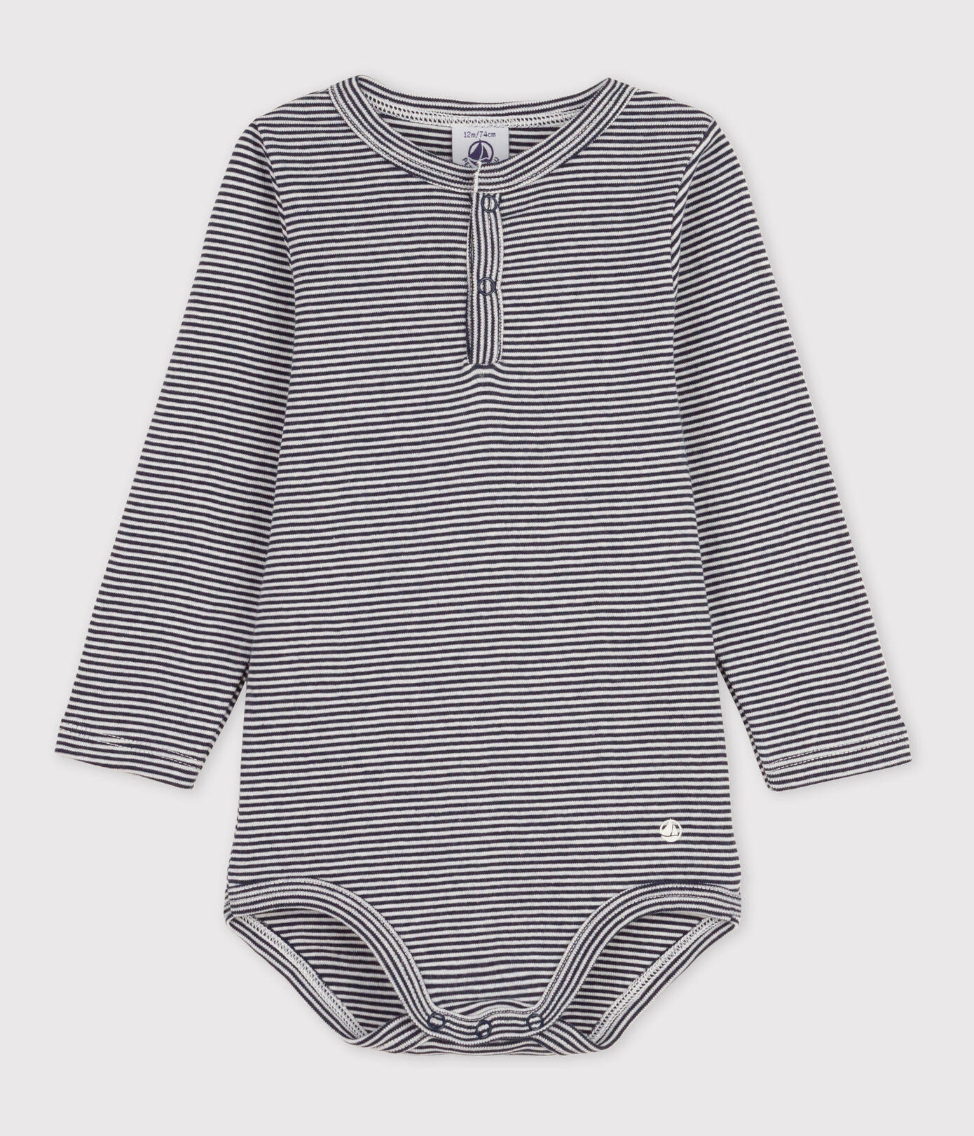 Body manches longues bébé rayé col tunisien en coton