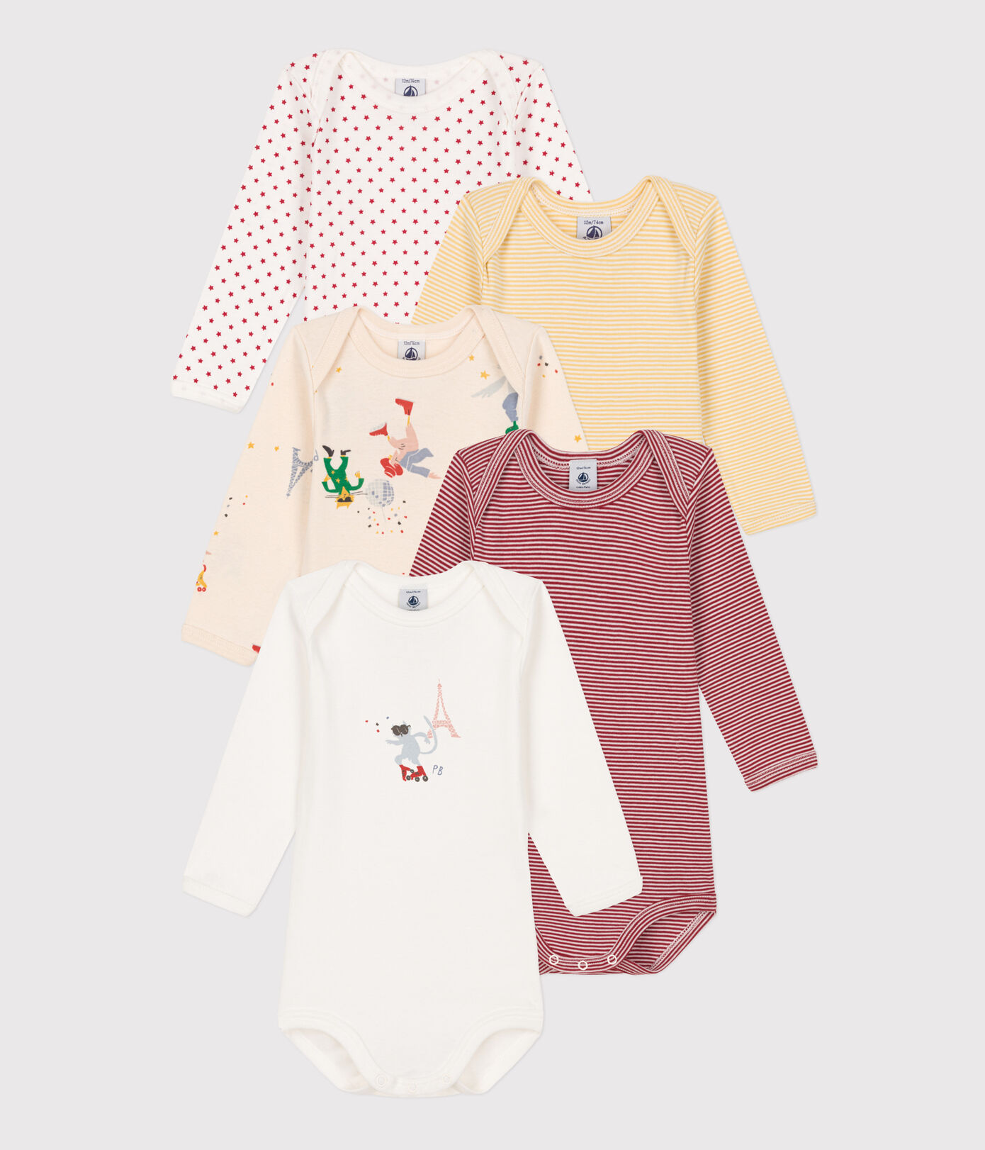 Lot de 5 bodies manches longues Paris bébé en coton