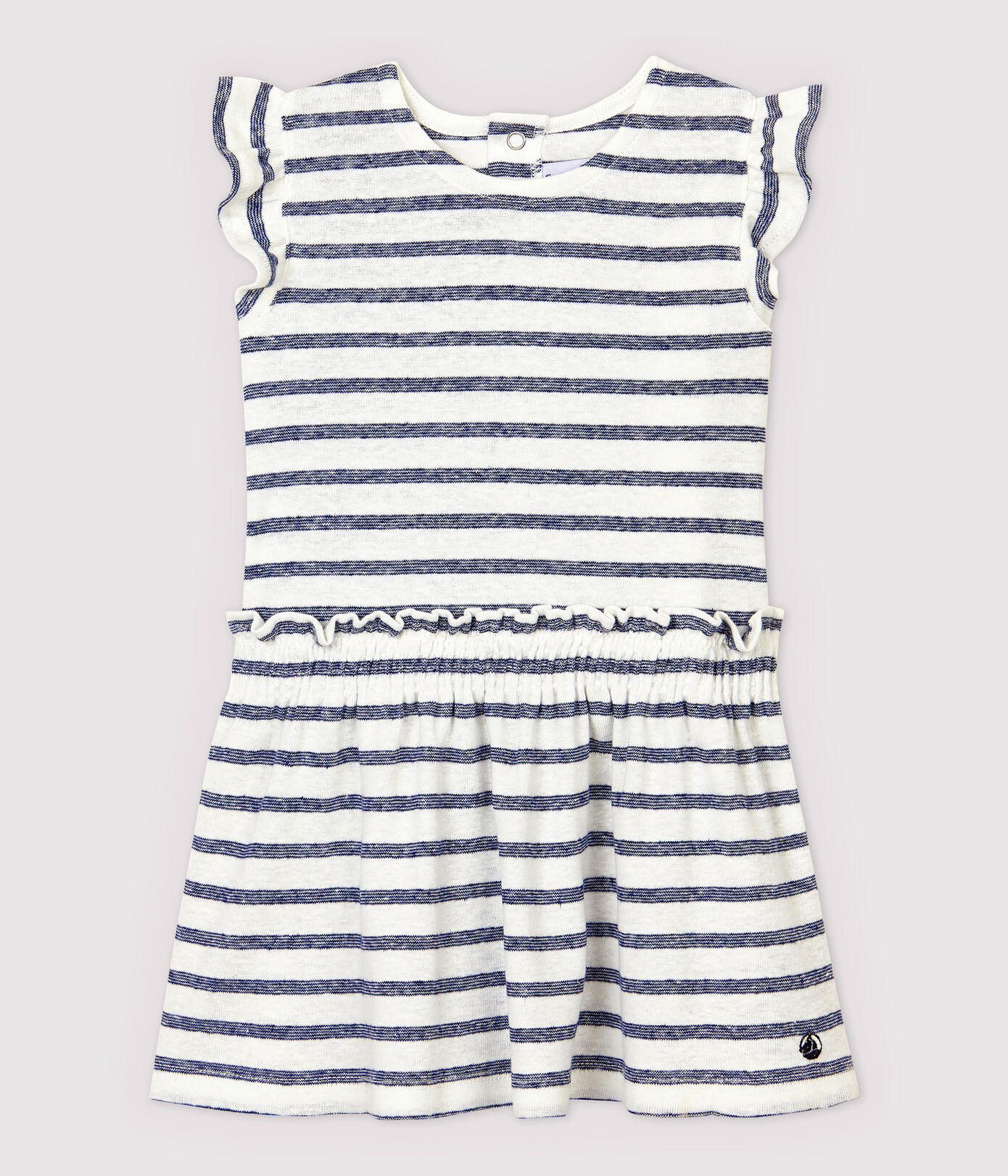 Robe manches courtes en coton/lin rayé bébé fille