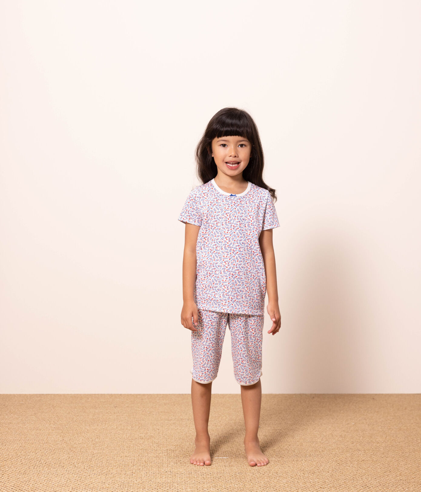 Pyjacourt fleurs en coton petite fille