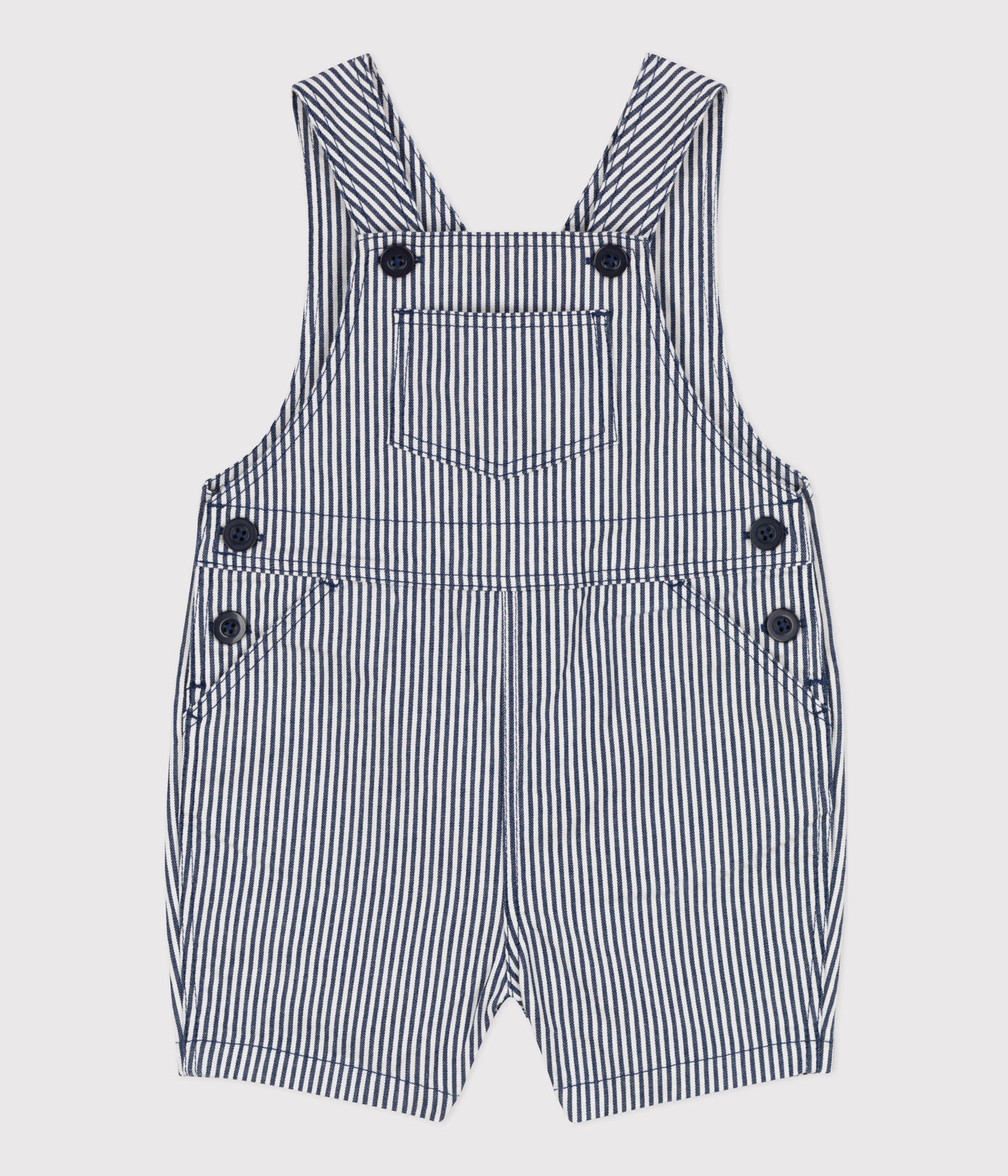Salopette courte bébé en toile rayée