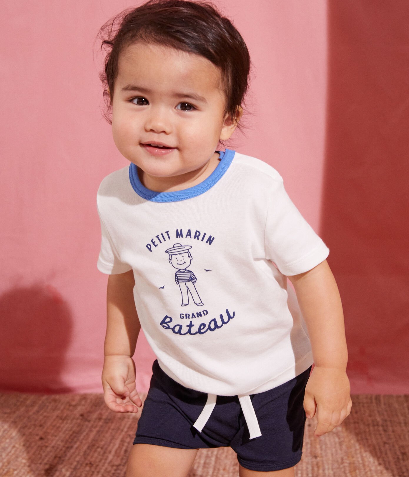 Tee-shirt manches courtes à motif marin en coton bébé
