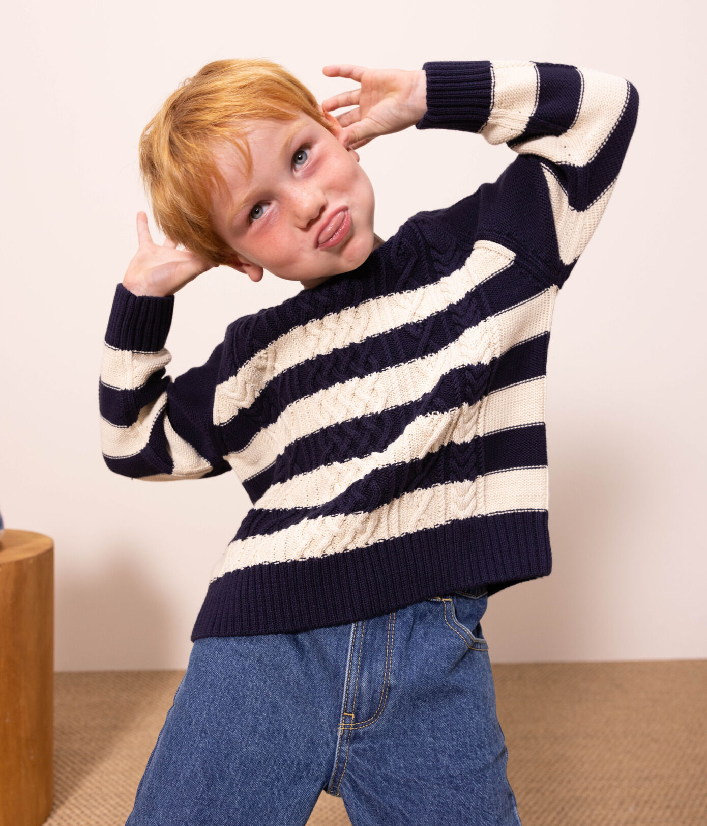 Pull irlandais rayé en coton enfant fille/garon