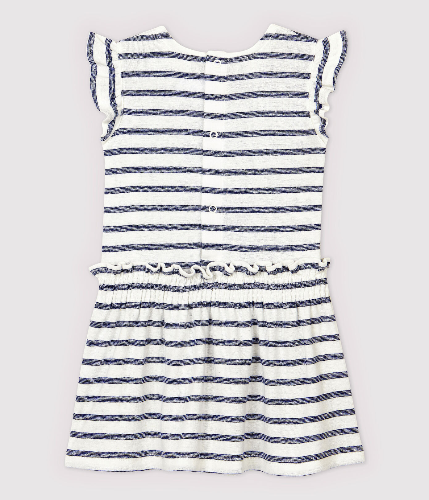 Robe manches courtes en coton/lin rayé bébé fille