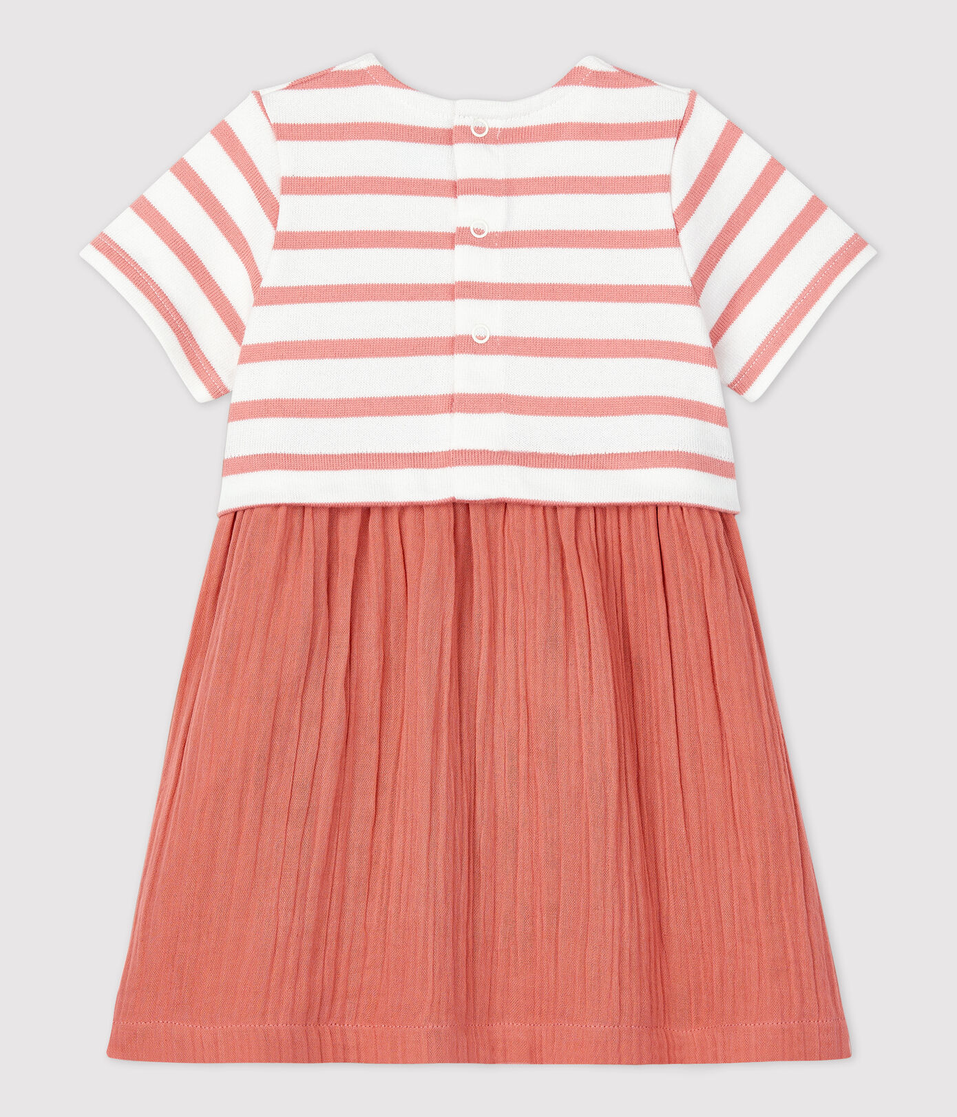 Robe bi-matière en gaze de coton et jersey épais bio bébé