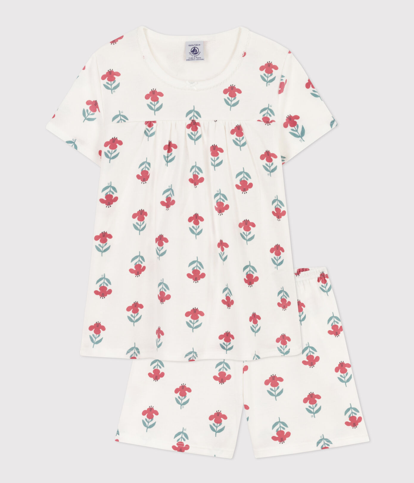 Pyjacourt fleurs avec couronne en coton petite fille