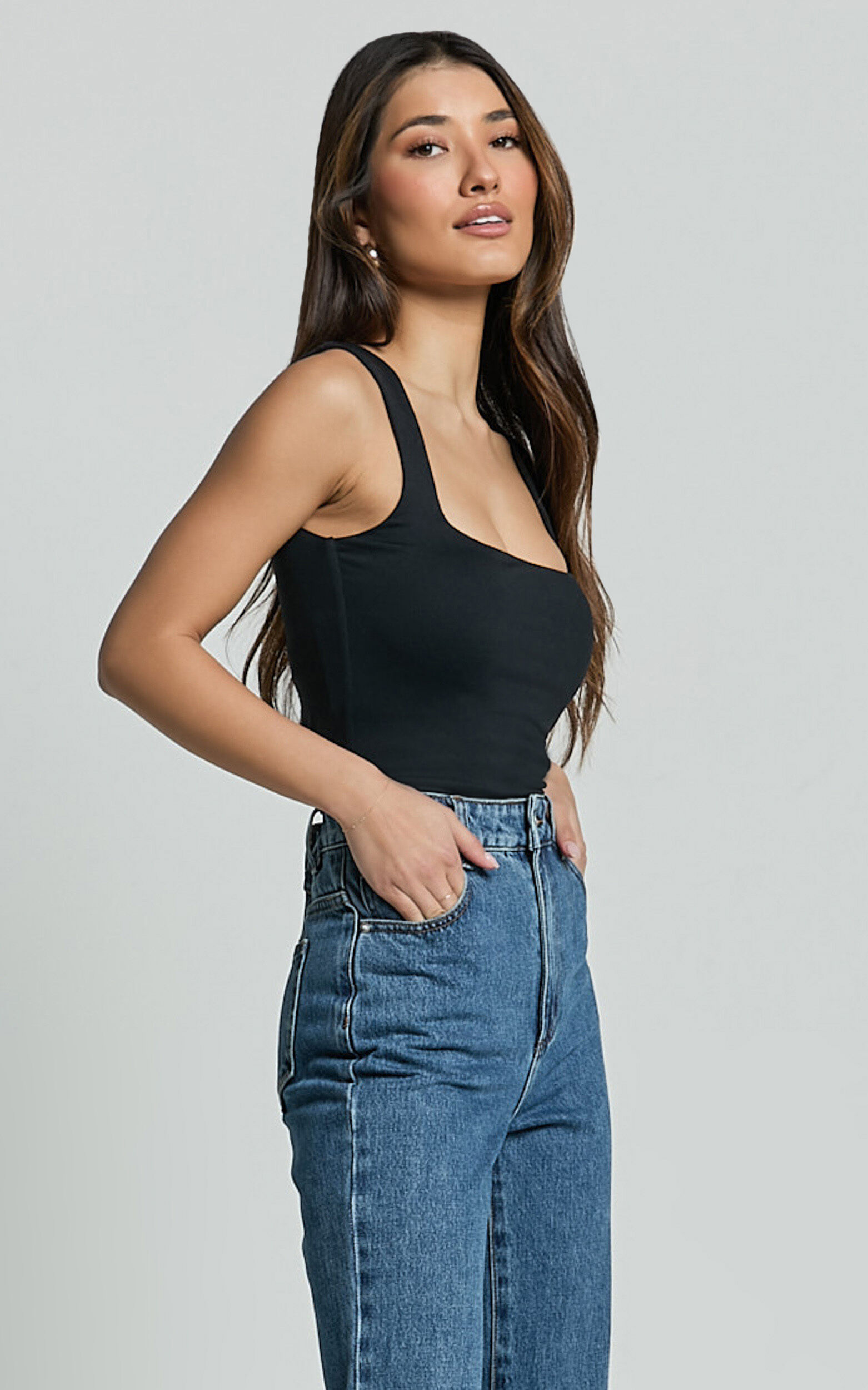 Ophelia Top - Square Neck Jersey Top in Black