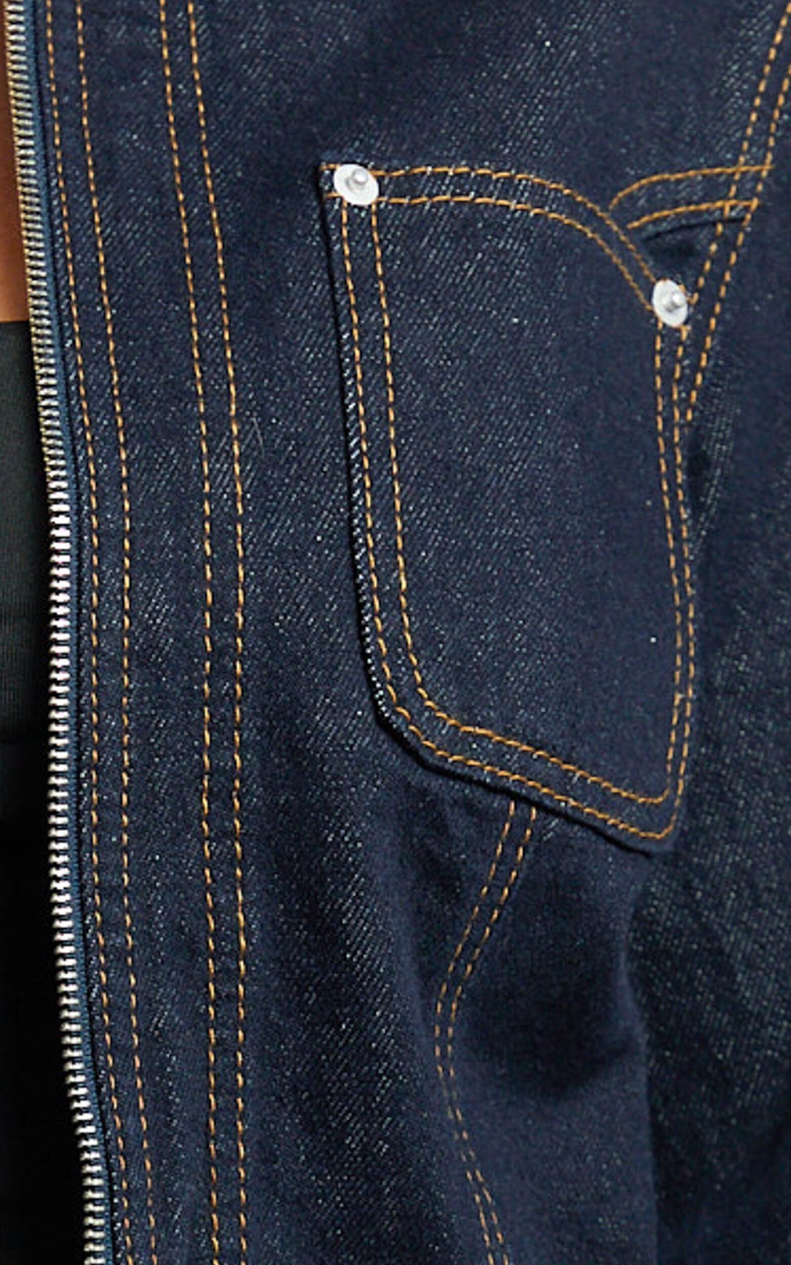 Celia Jacket - Collared Zip Front Crop Fitted Jacket in Dark Blue Wash