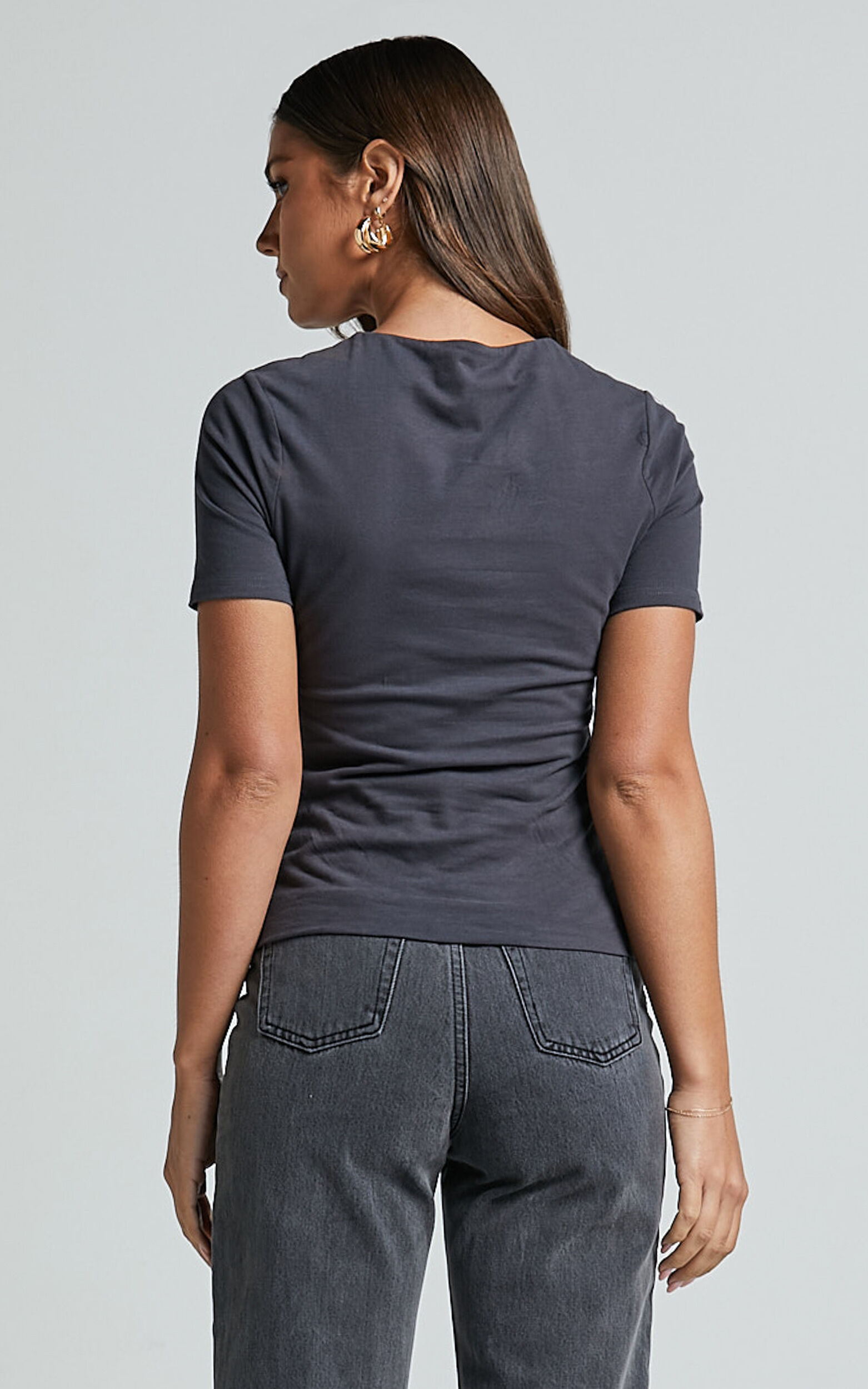 Alexie Tshirt - High Neckline Tshirt in Charcoal