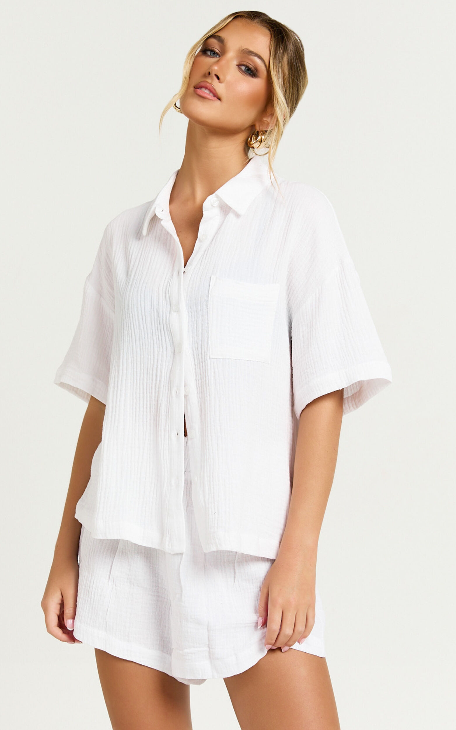 Donita Top - Button Up Shirt Top in White