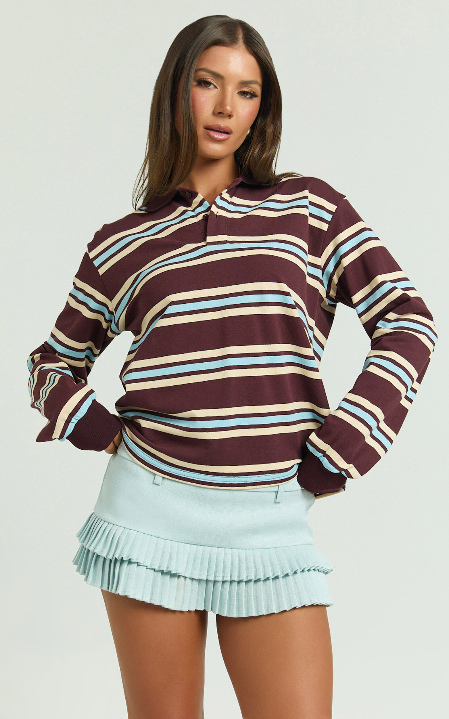 Lioness - Leisure Long Sleeve Polo in Chocolate Multi