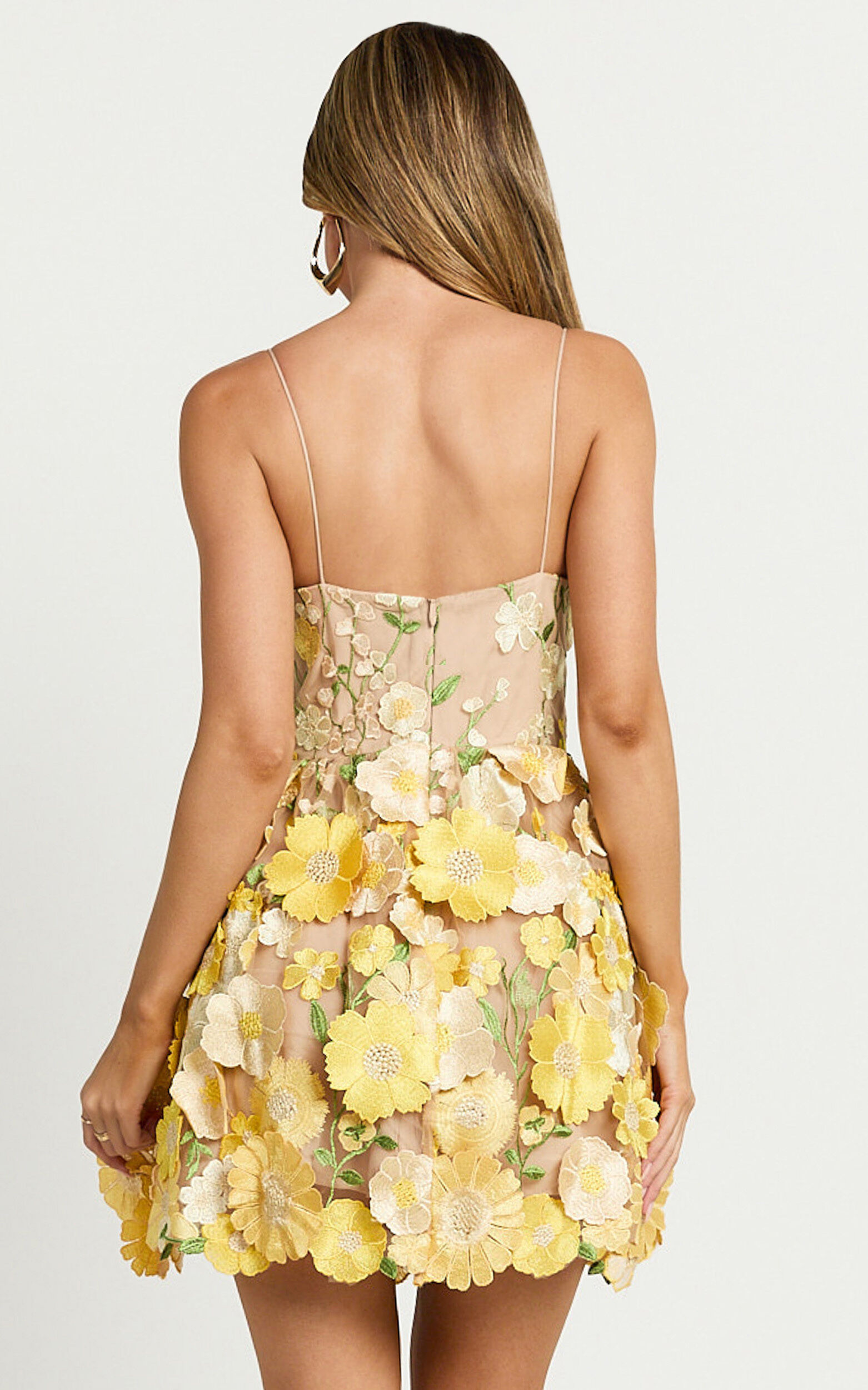 Amalie The Label - Mia Strappy Flower Detail Mini Dress in Yellow