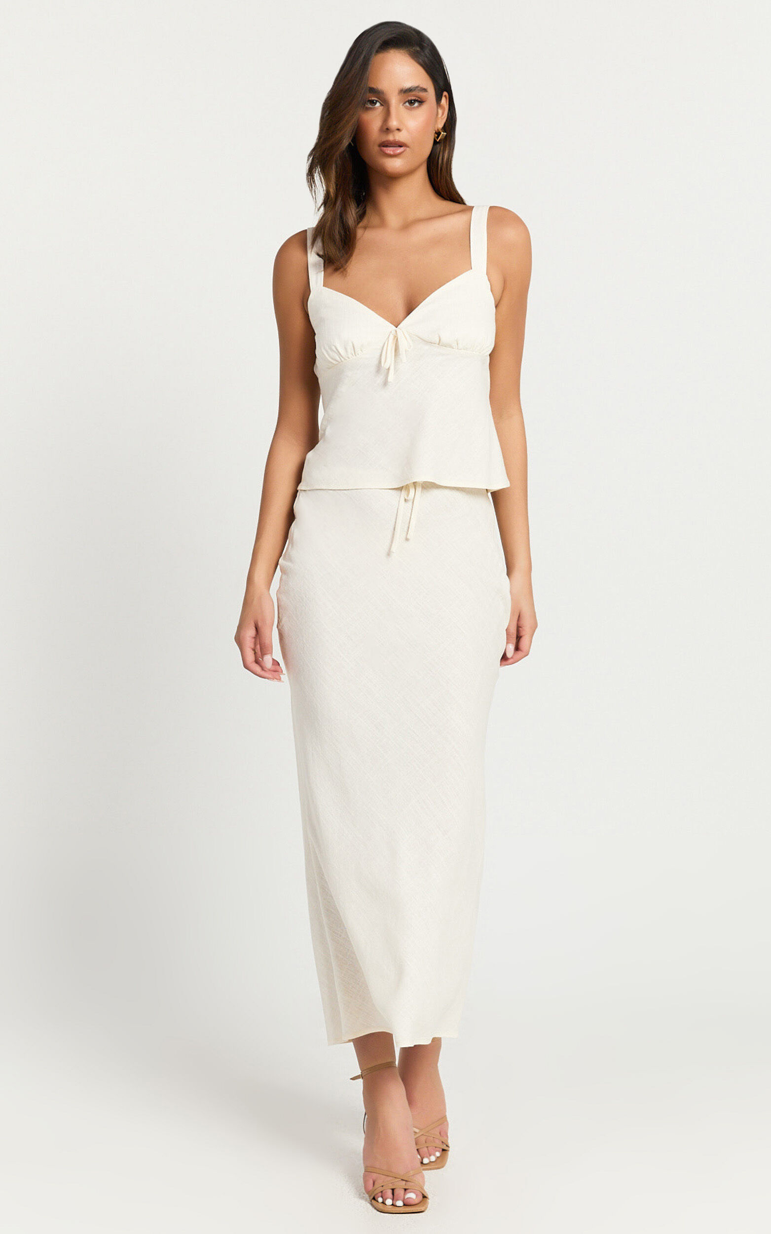 Polly Top - Linen V Neck Wide Adjustable Strap Cami Top in Stone