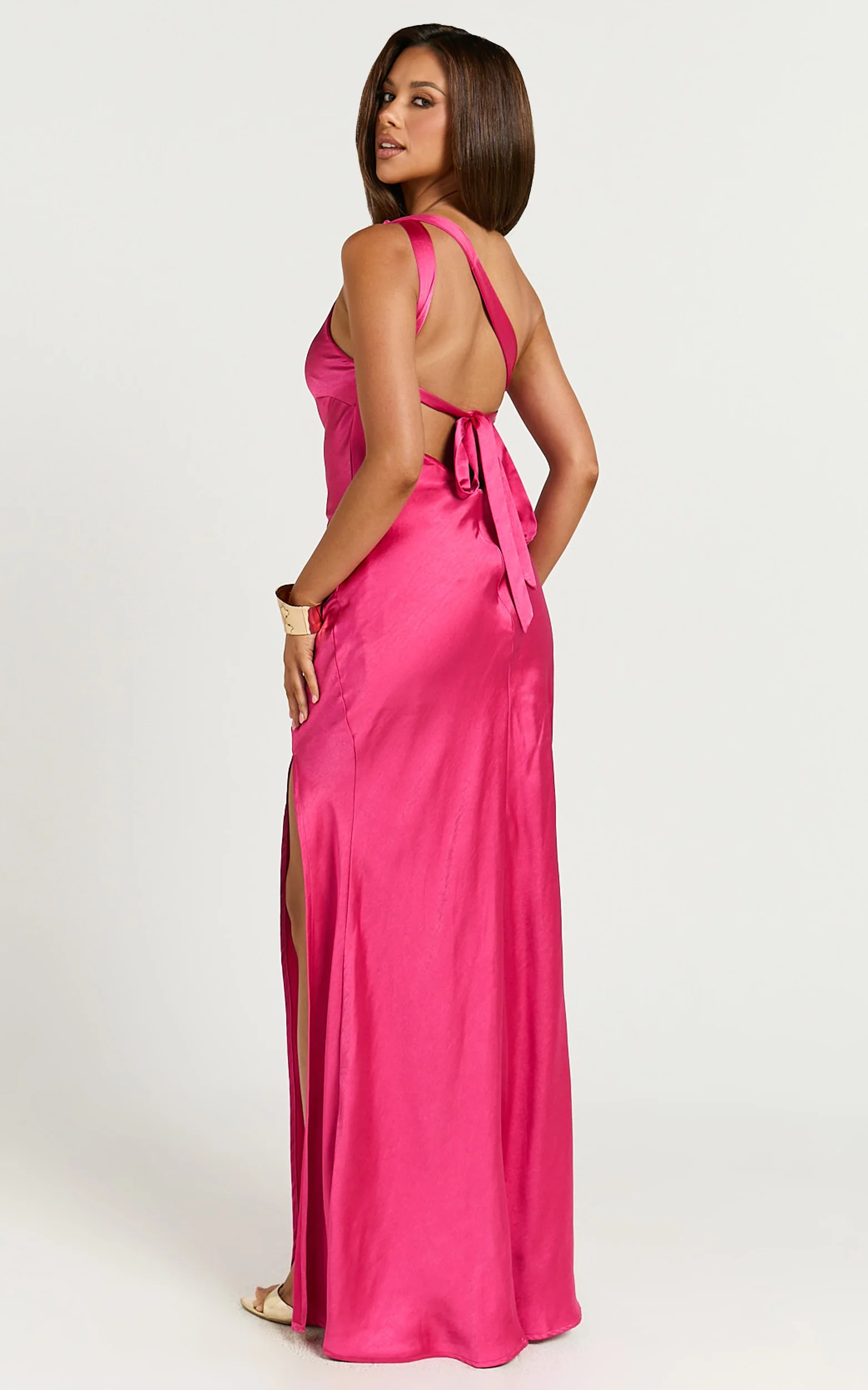 Zahra Maxi Dress - One Shoulder Tie Back Dress in Pink