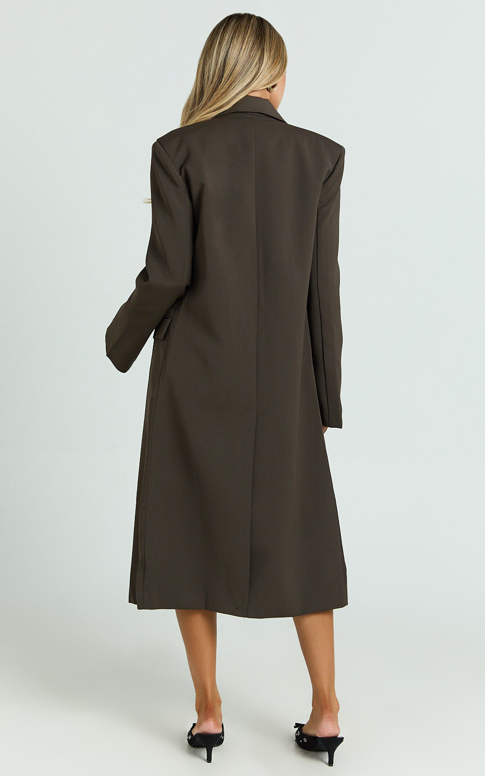 Lorena Coat - Double Breasted Longline Jacket in Dark Brown