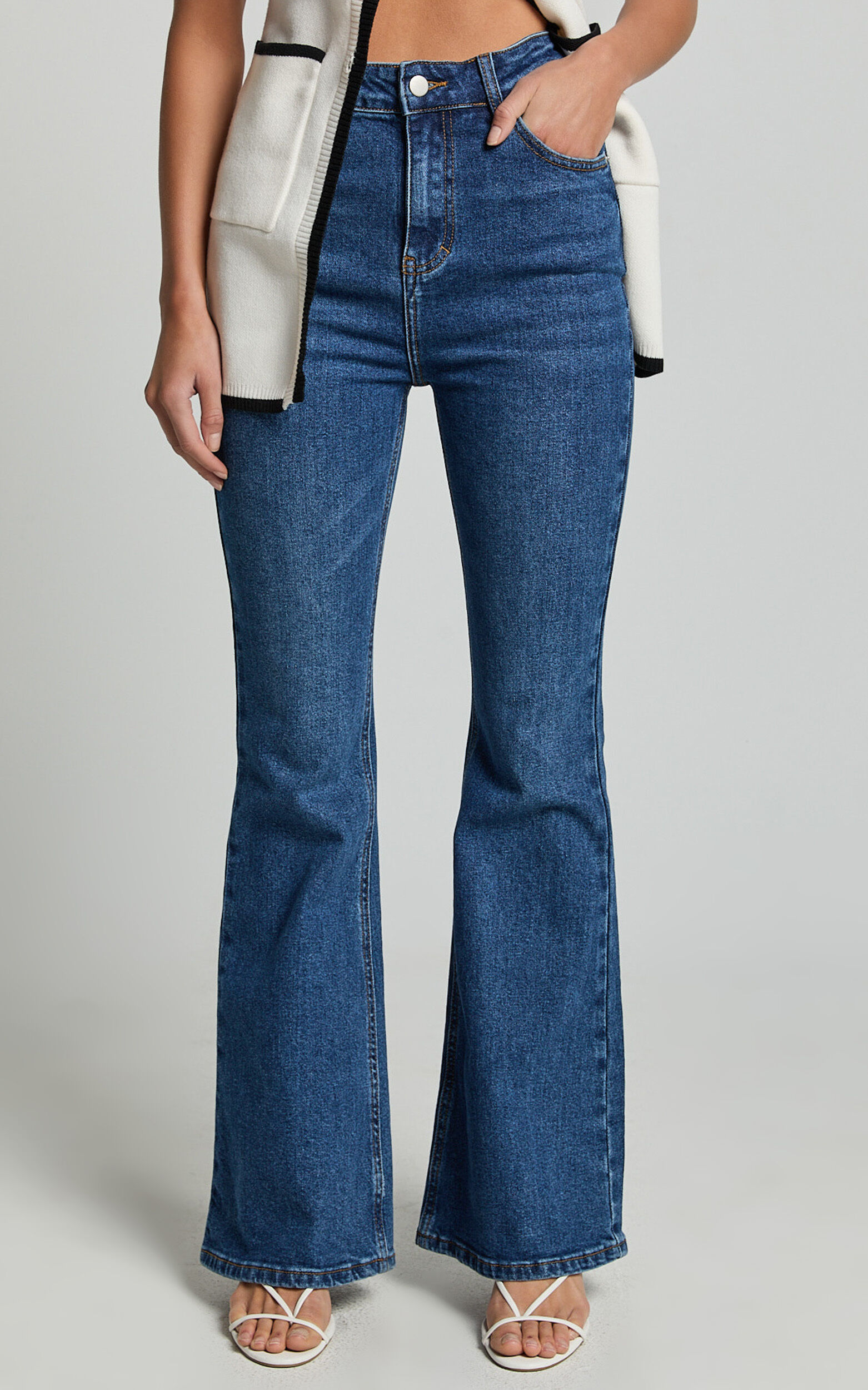 Tilda Jeans - High Waist Flare Denim Jeans in Dark Blue Wash