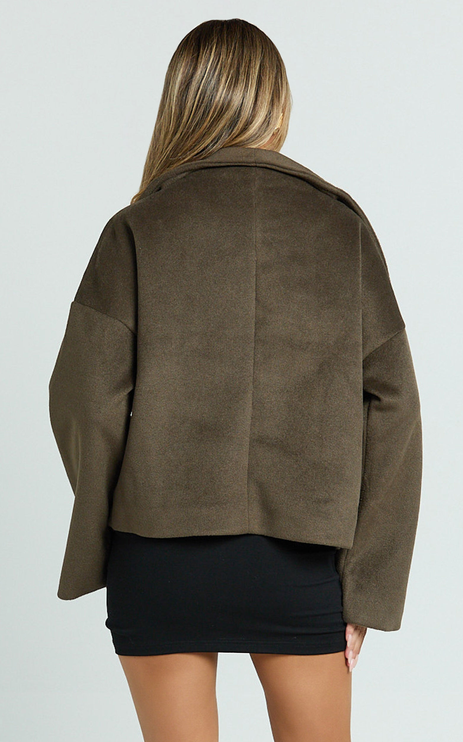 Yasmine Coat - Double Breasted High Neck Short Wool Like Coat in Mink