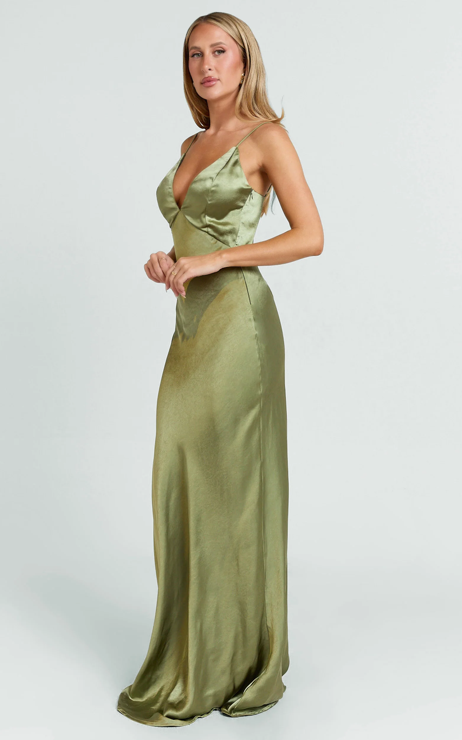 Quincy Maxi Dress - Satin Slip Dress in Olive