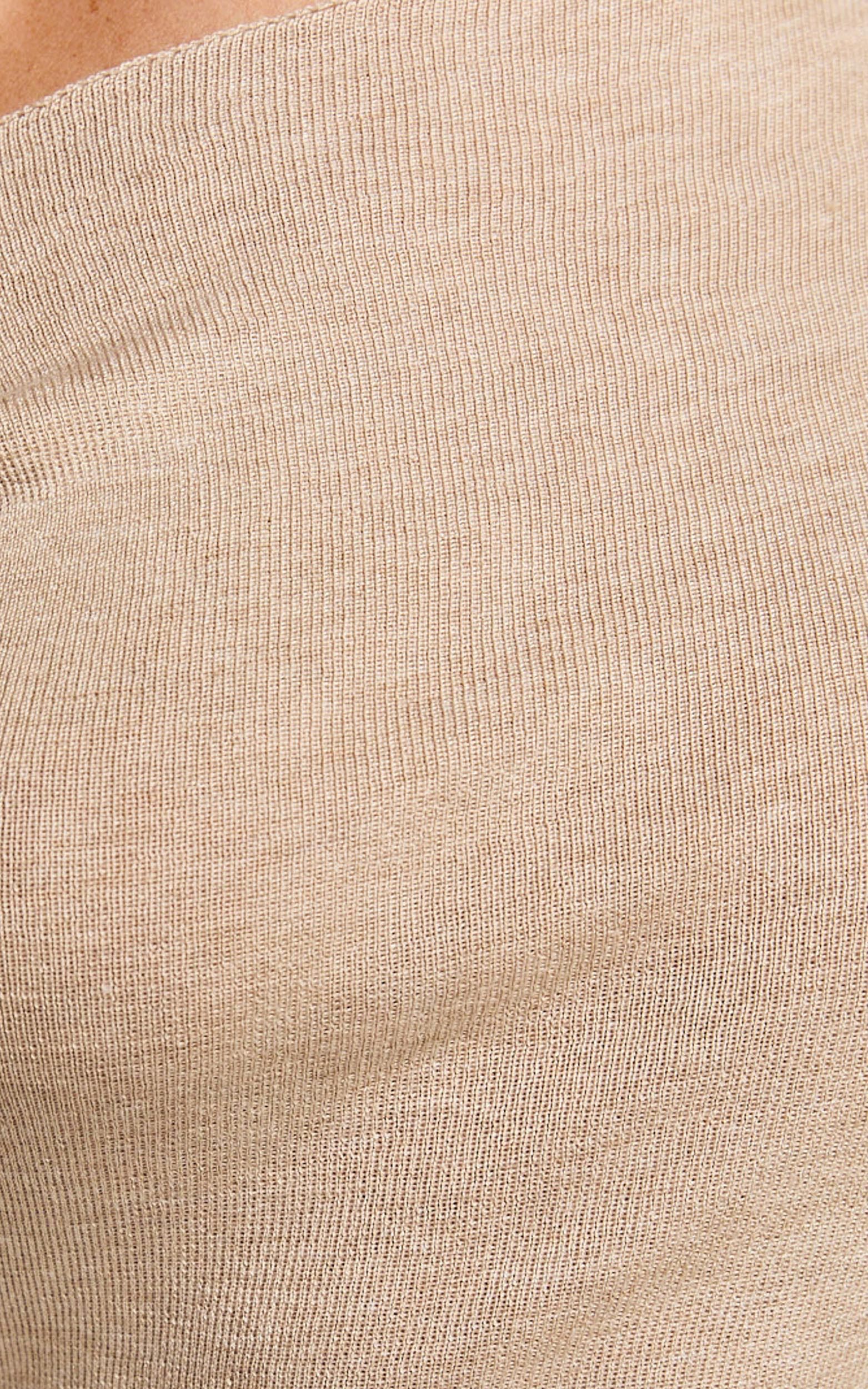 Stefanie Midi Dress - Off The Shoulder Bodycon Knit Midi Dress in Beige