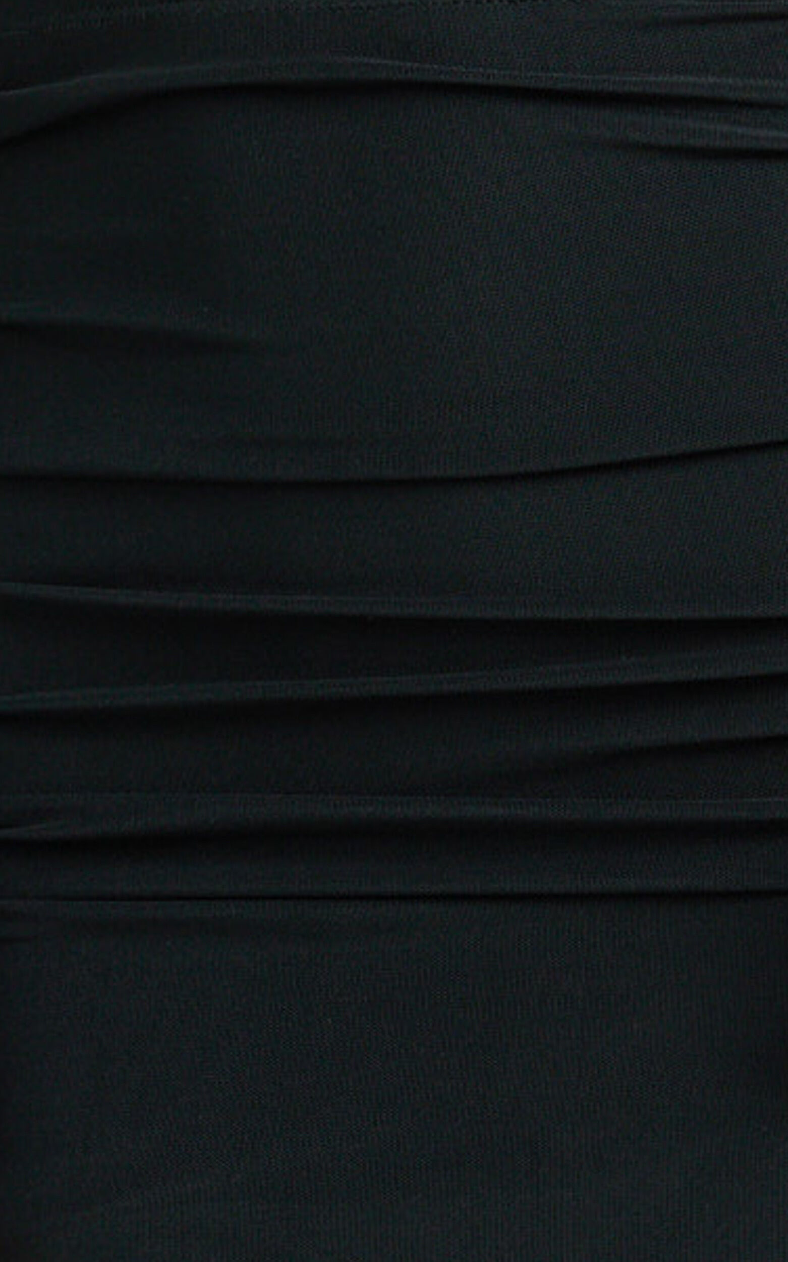 Xandy Two Piece Set - One Sleeve Ruched Mesh Top and Maxi Skirt in Black