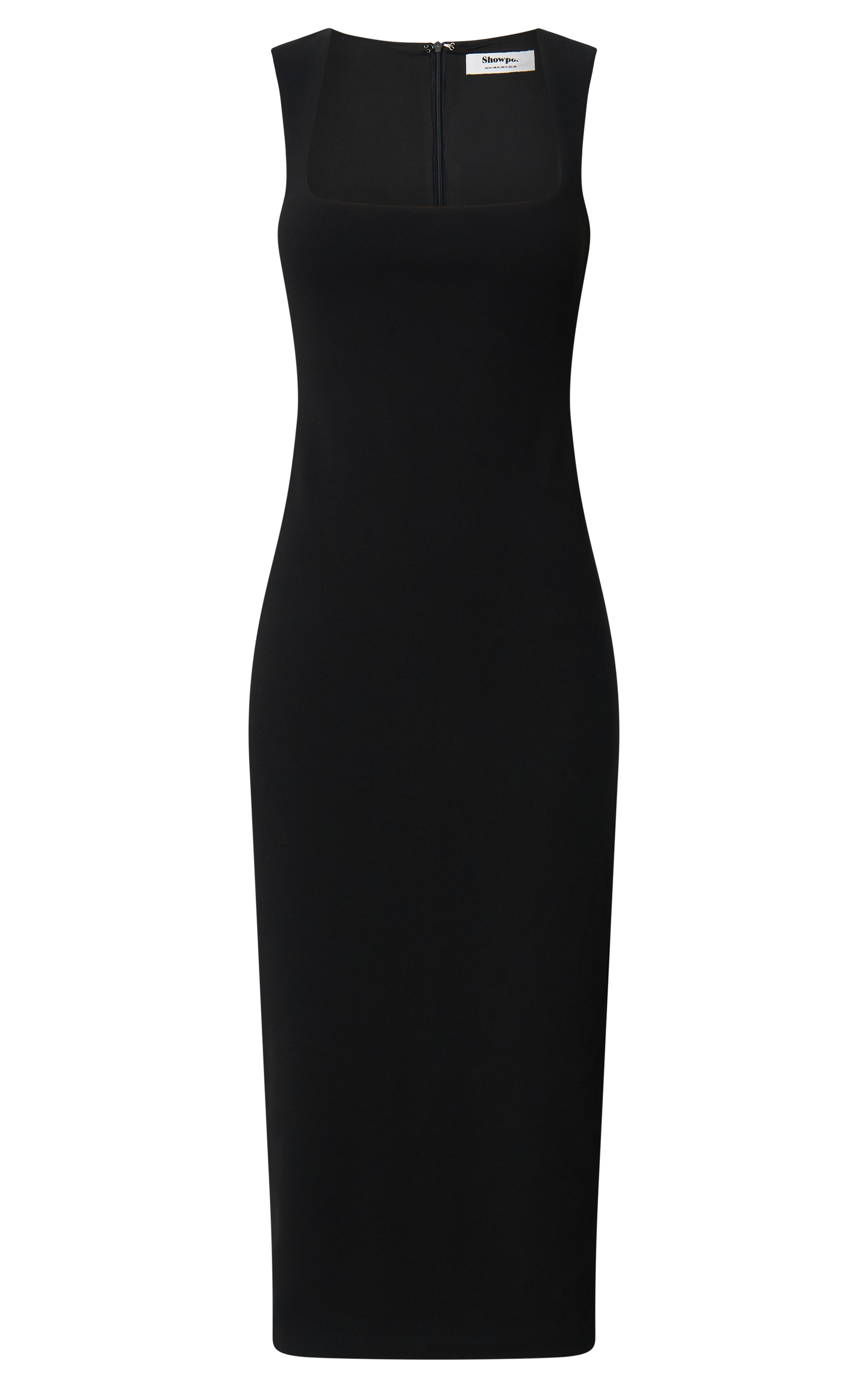 Stella Midi Dress - Square Neck Cap Sleeve Fitted Dress in Black