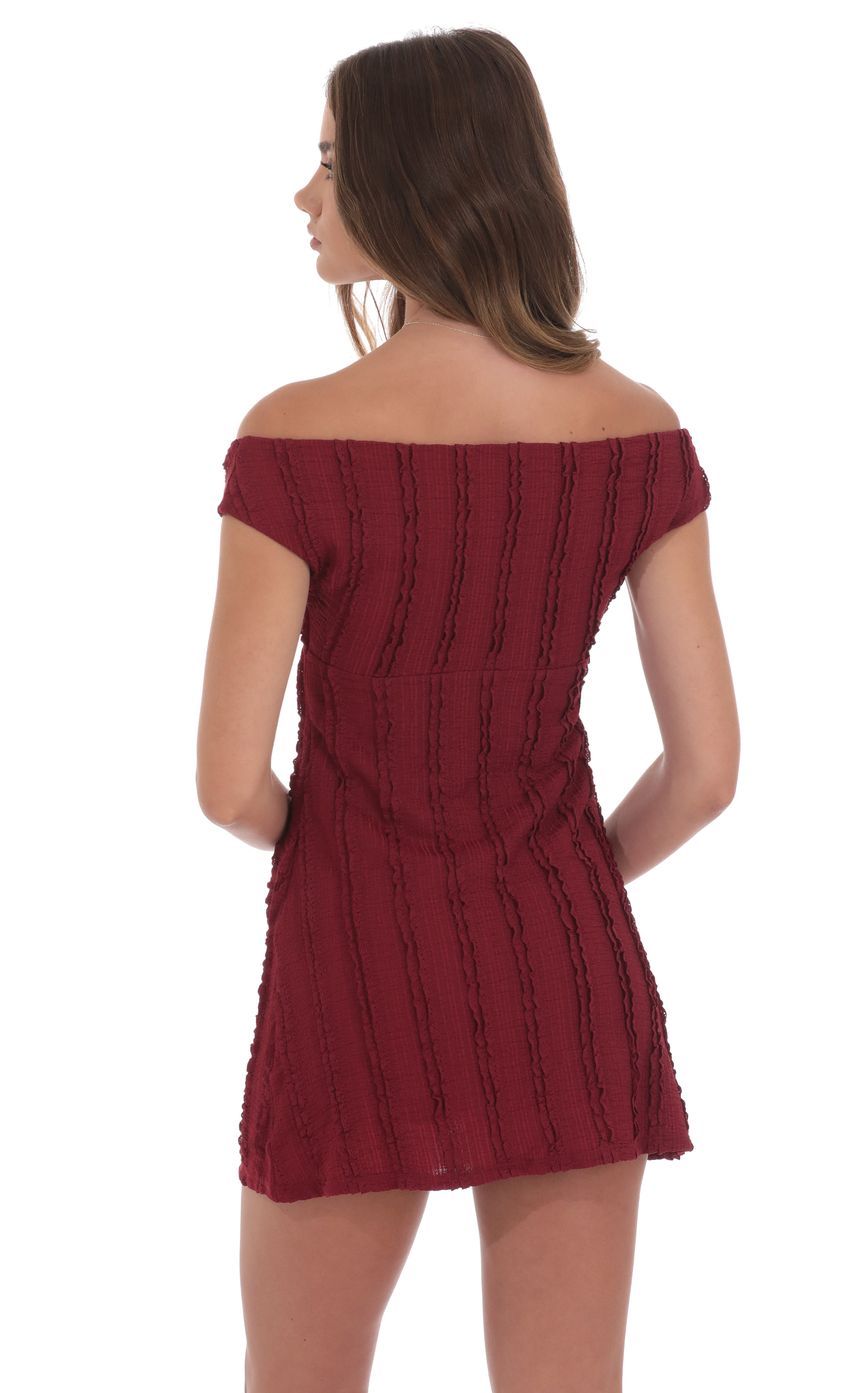 Off Shoulder Lace Dress in Maroon