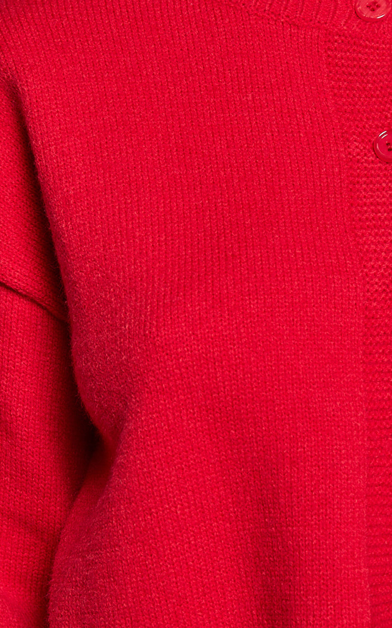 Lucille Cardigan - Button Through Scoop Neck Knit Cardigan in Red