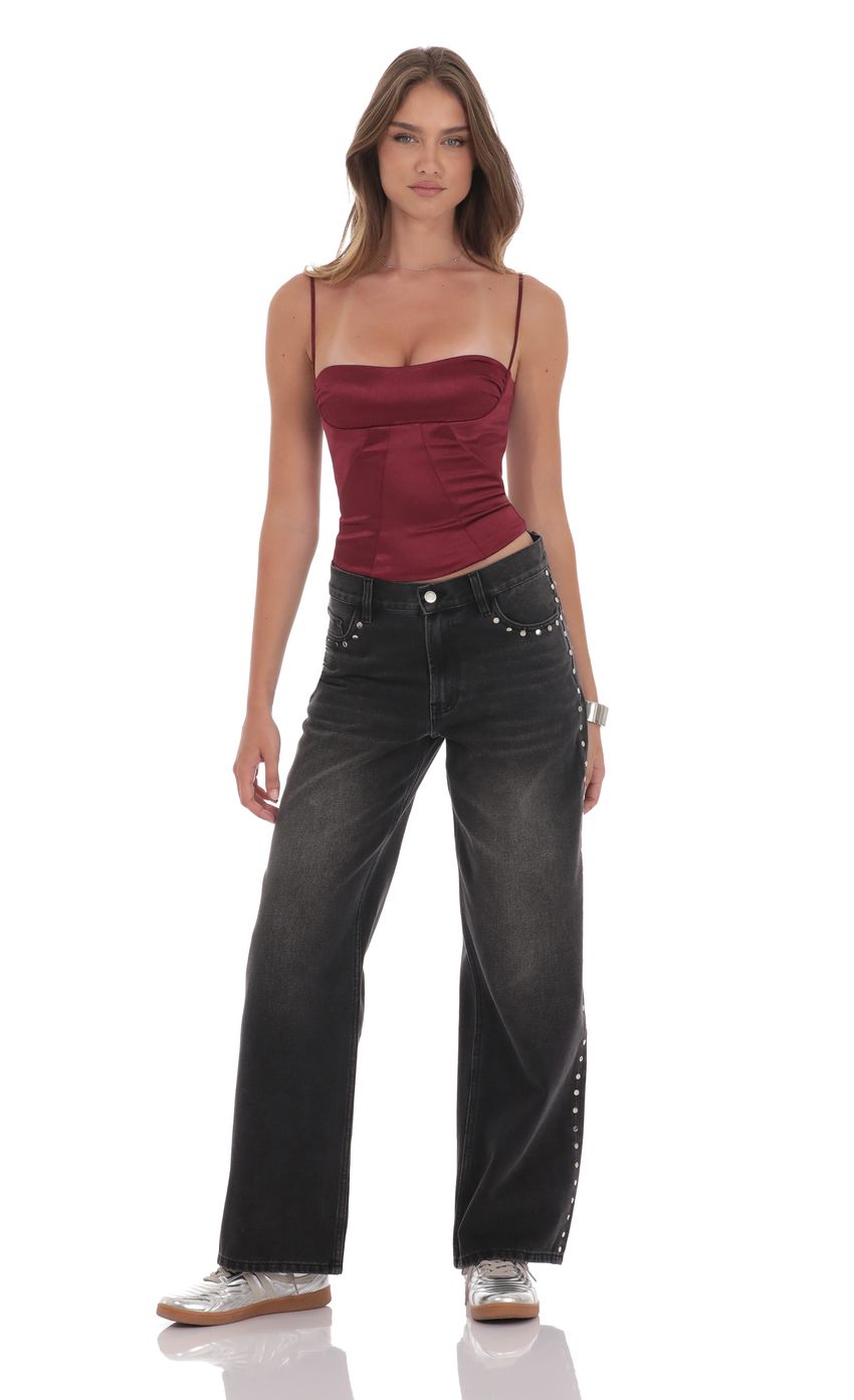 Studded Low Rise Baggy Jeans in Faded Black