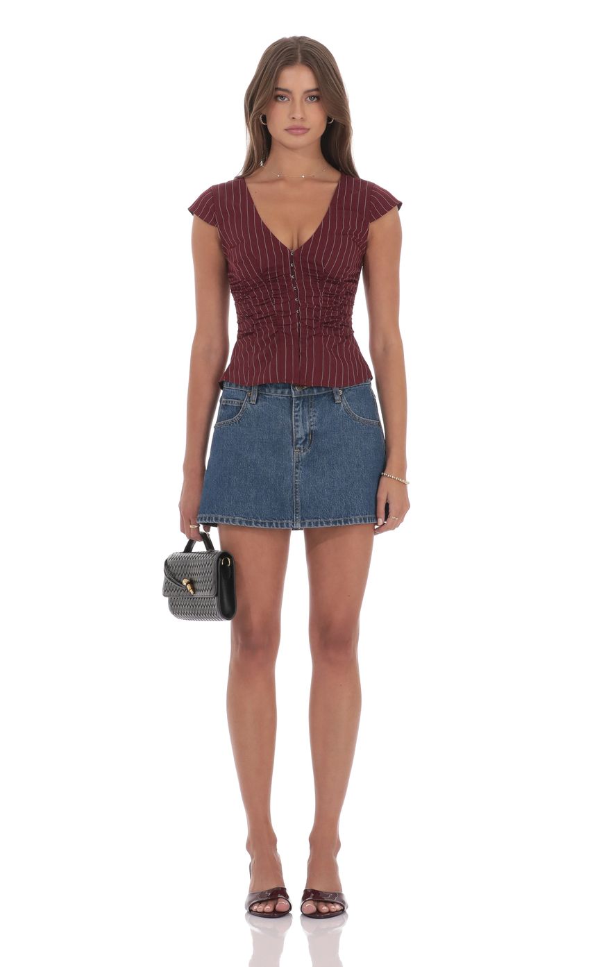 Striped Fitted Top in Maroon