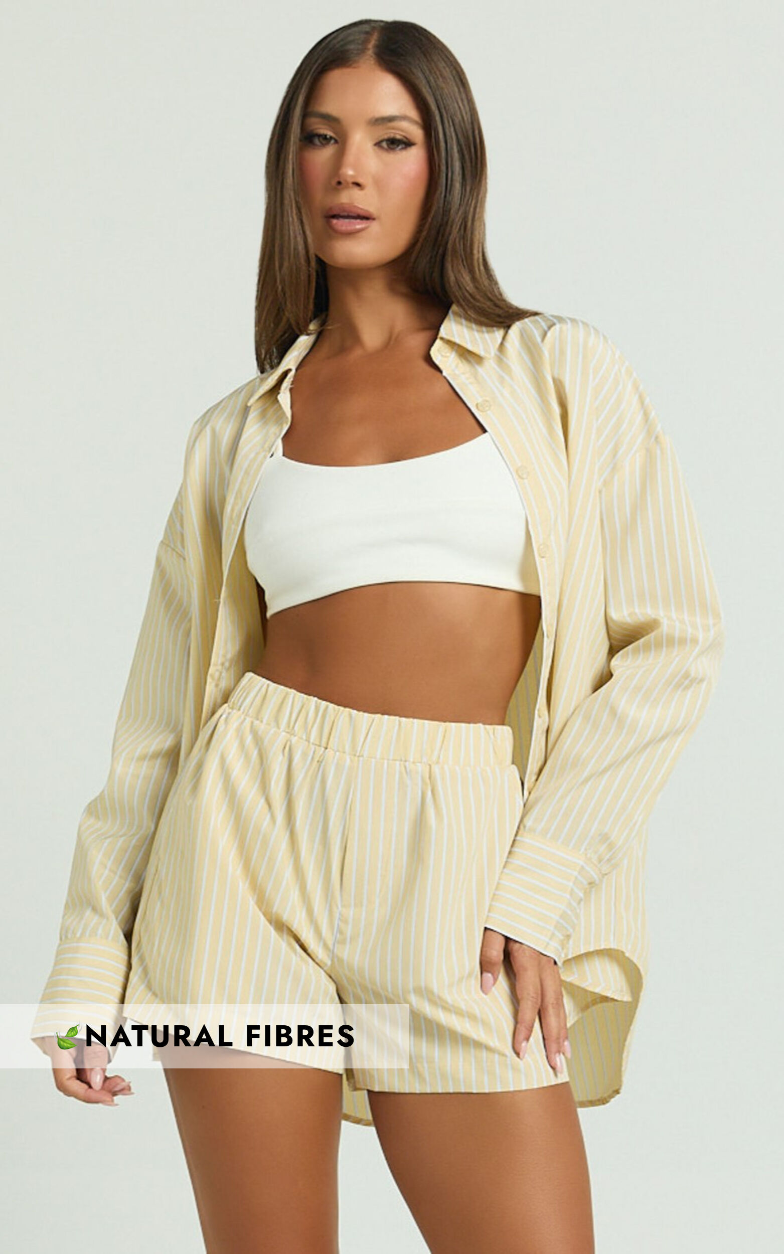 Chaemay Shorts - High Waisted A-Line Boxer Shorts in Lemon Stripe