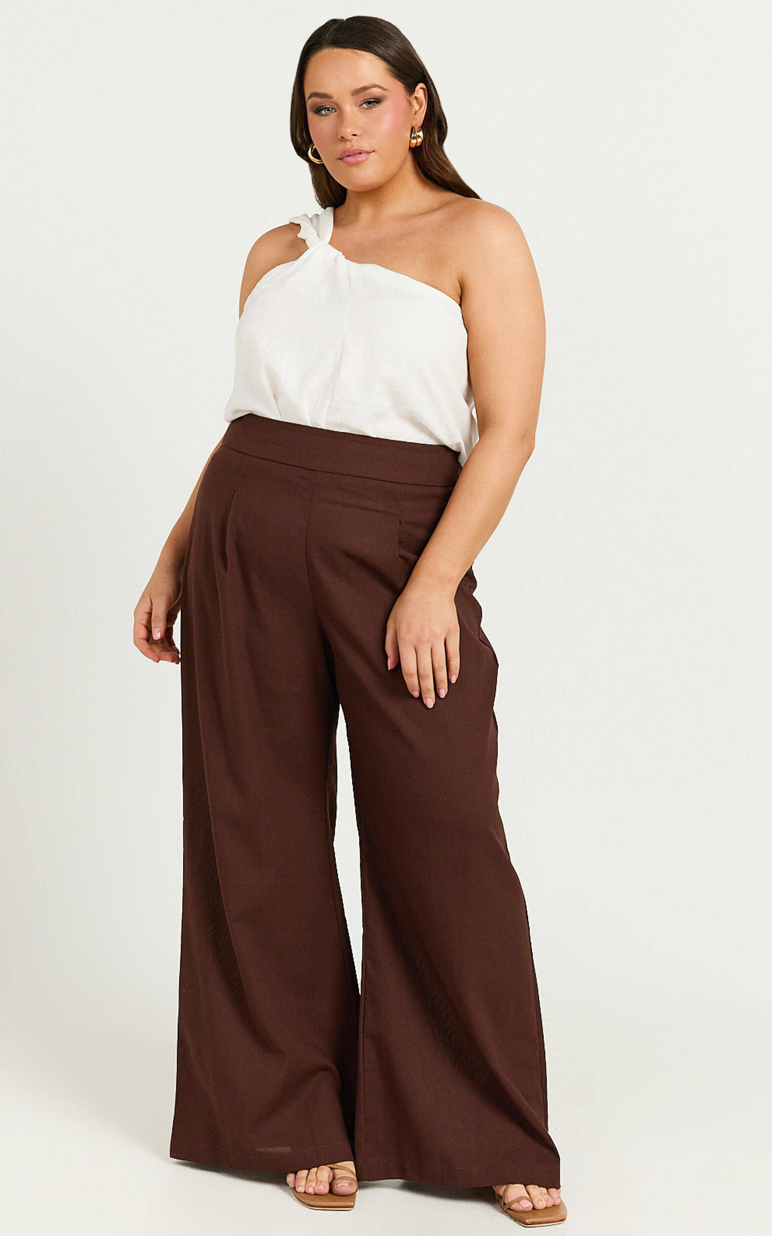 Alina Pants - Linen High Waisted Wide Leg Relaxed Pants in Chocolate