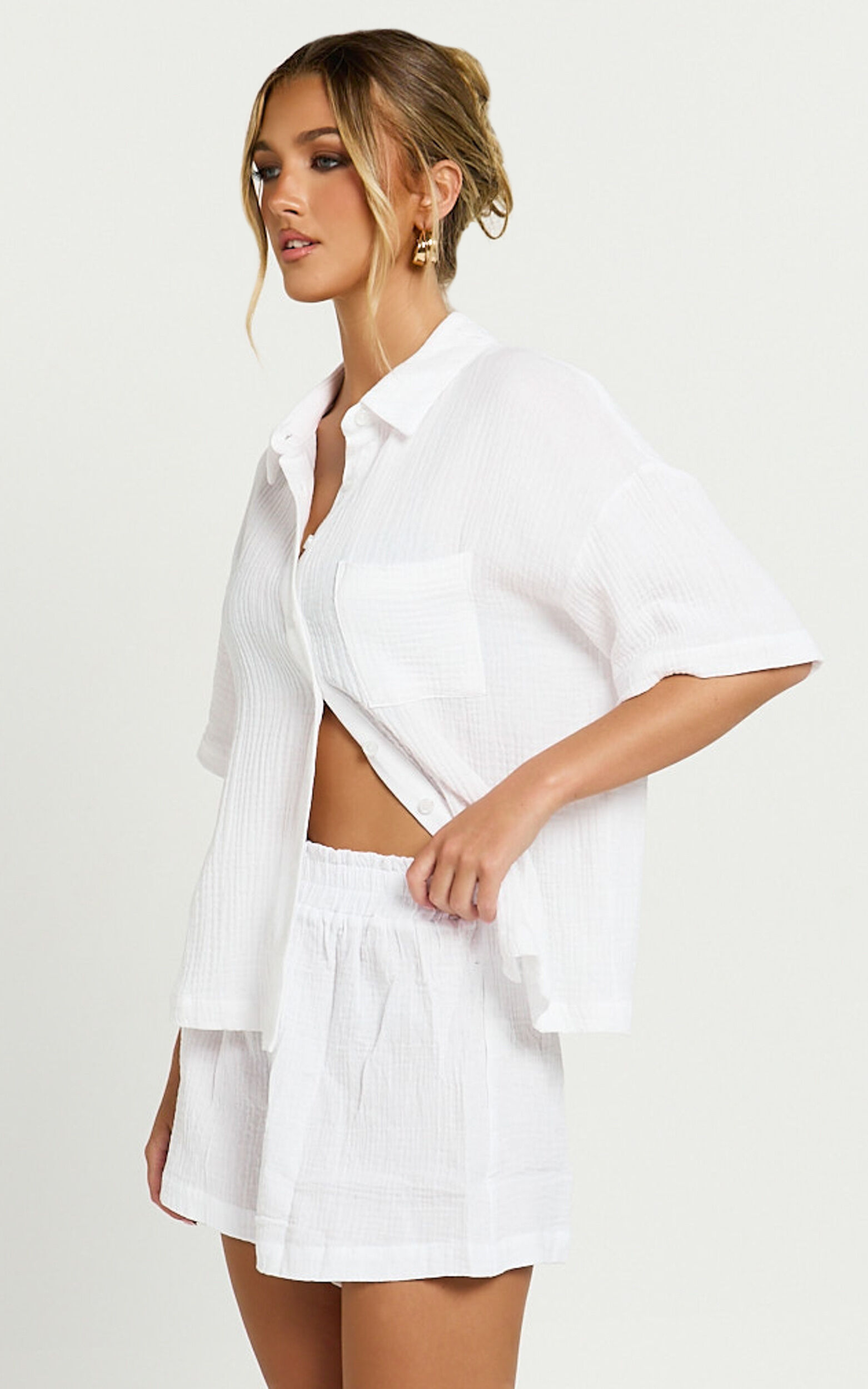 Donita Top - Button Up Shirt Top in White