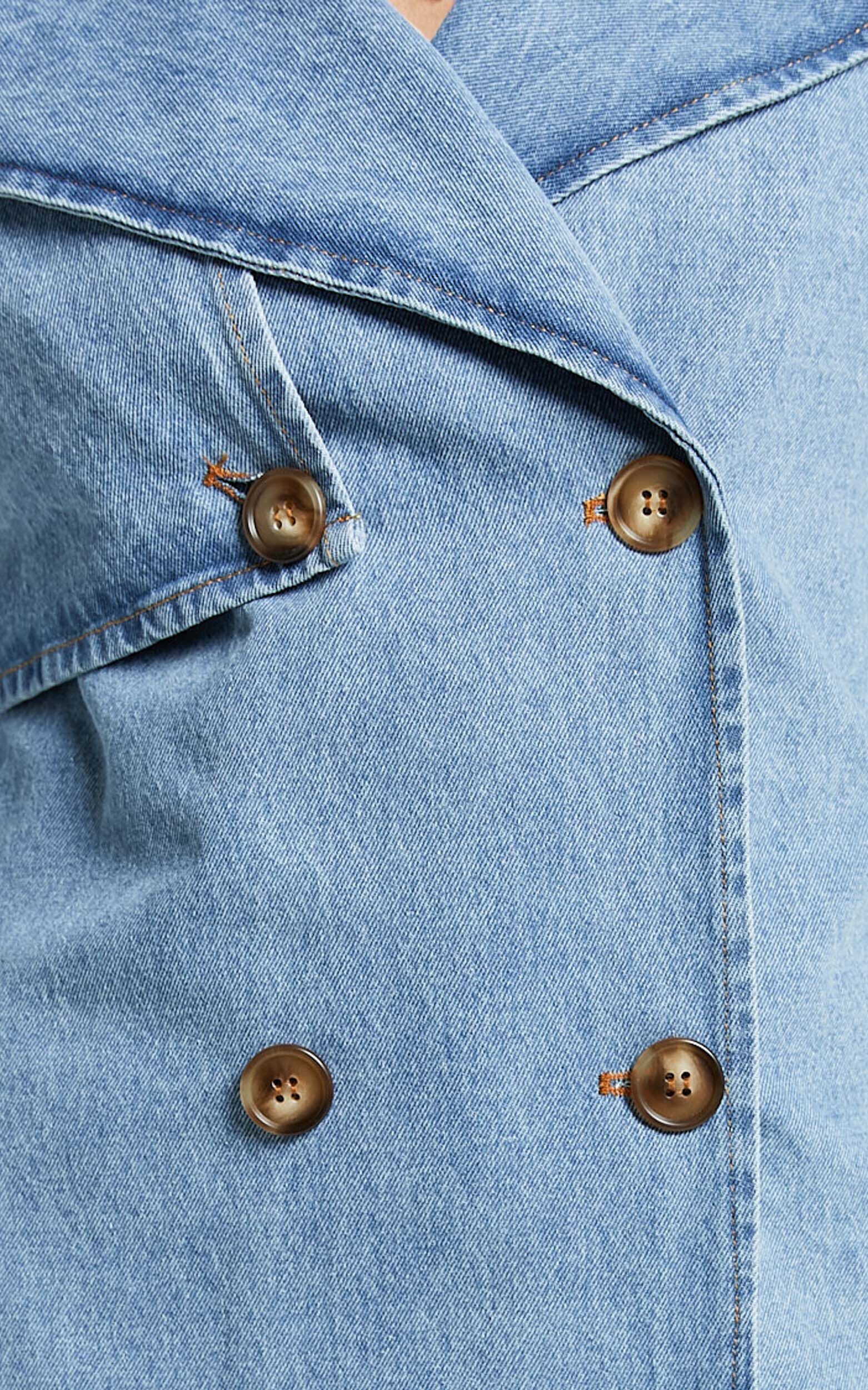 Vinnie Trench Coat - Denim Washed Trench Coat in Mid Blue