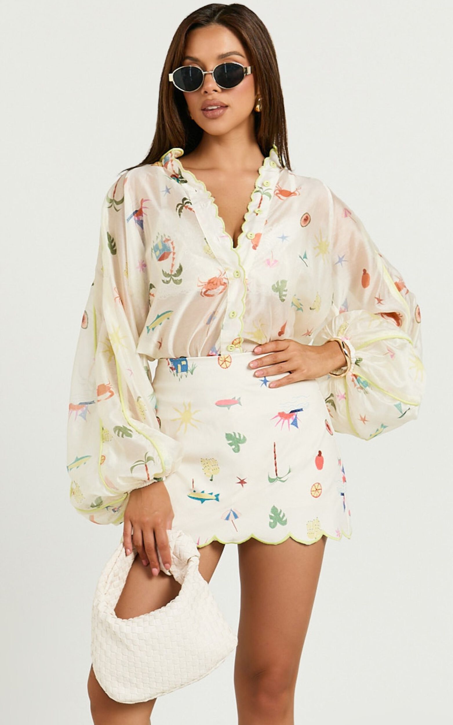 Amalie The Label - Malia Full Sleeve Button Front Blouse in Tropical Oasis Print