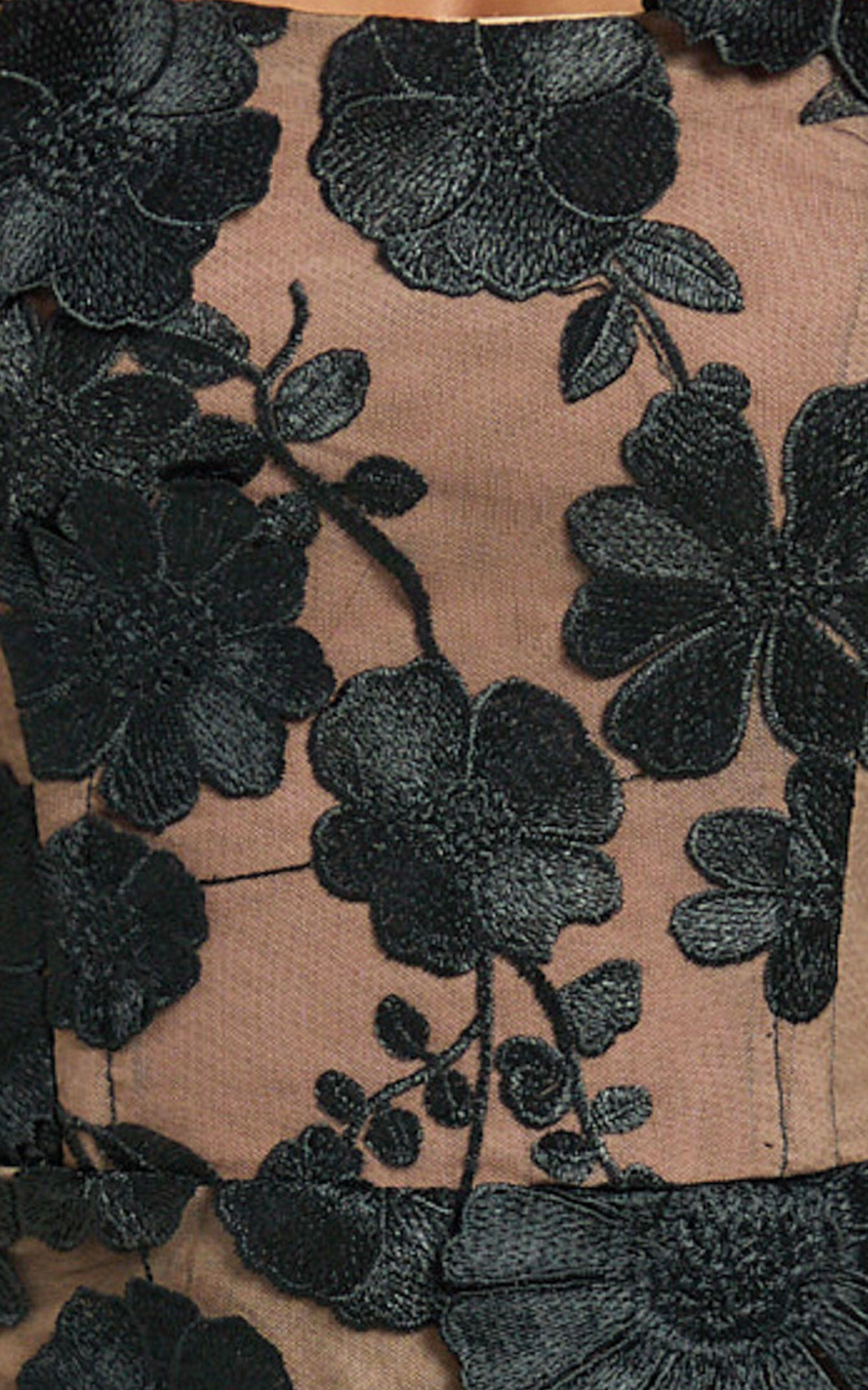 Sienna Maxi Dress - 3D Floral Strapless Column Dress in Black