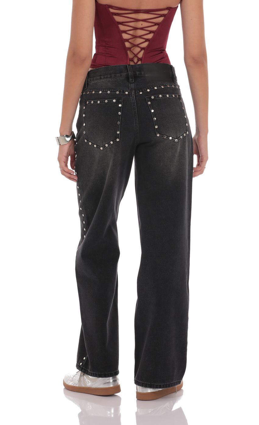 Studded Low Rise Baggy Jeans in Faded Black