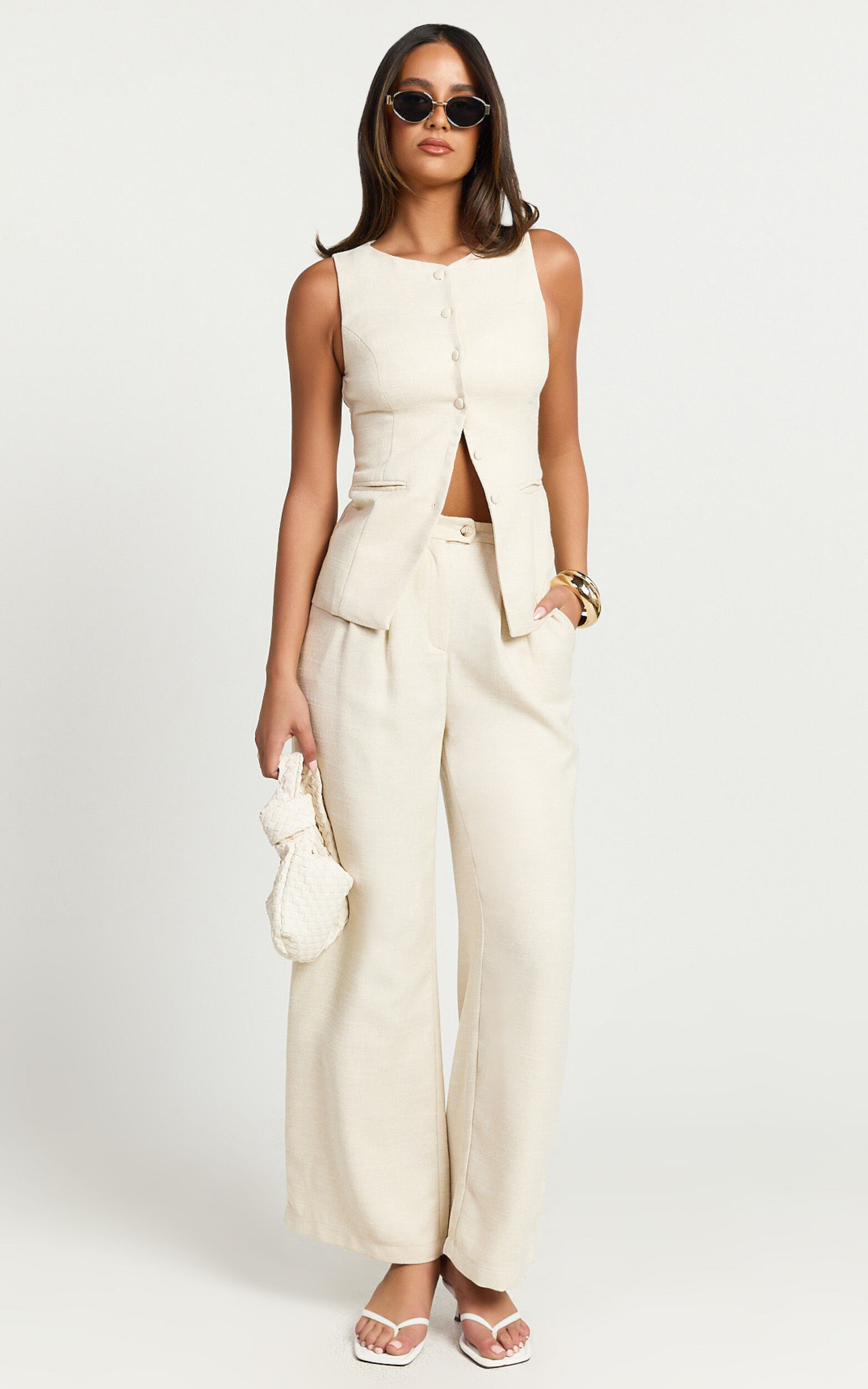 Andie Top - Crew Neck Longline Vest Top in Cream