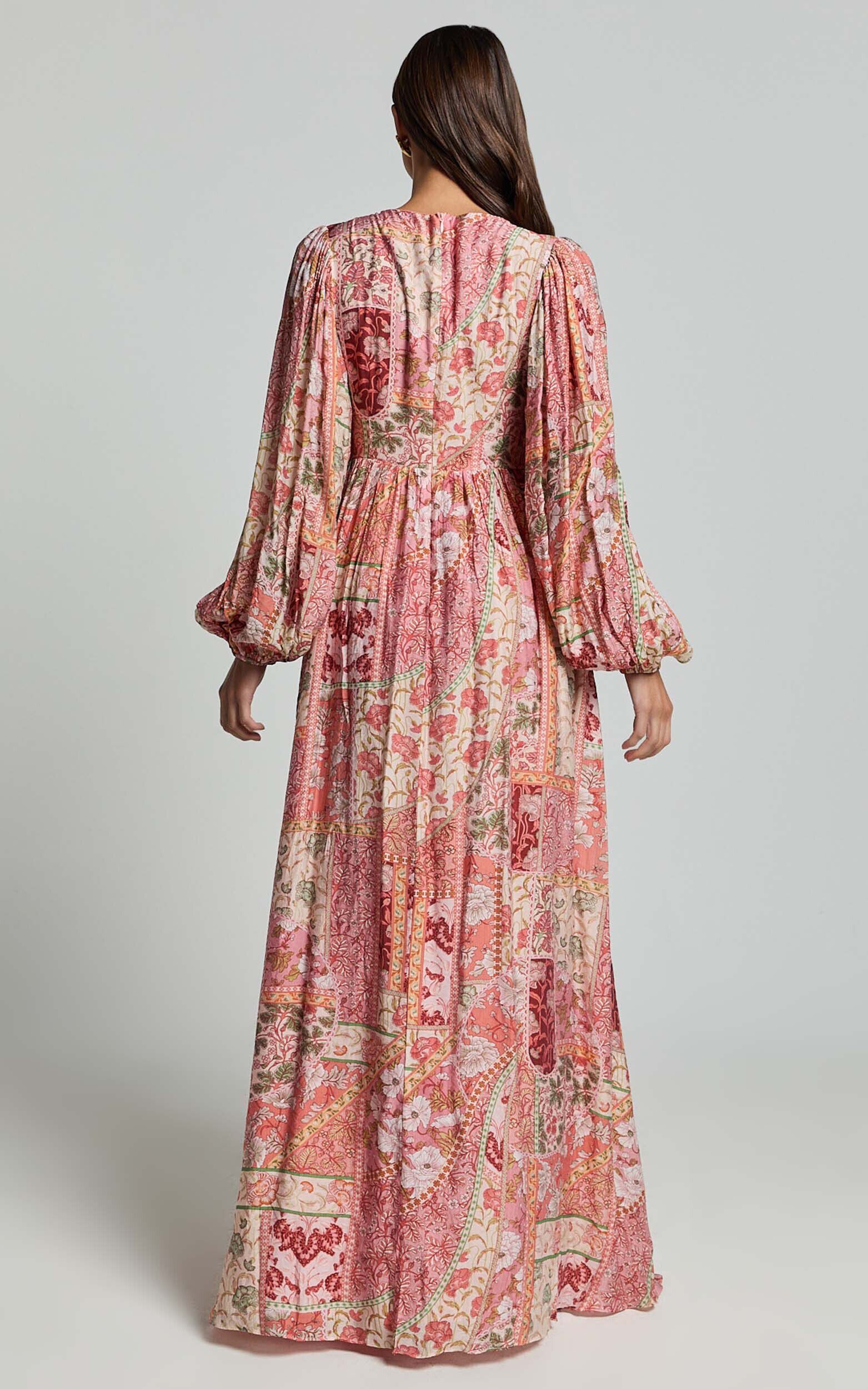 Shari Maxi Dress - V Neck Cutout Full Skirt Dress in Peach