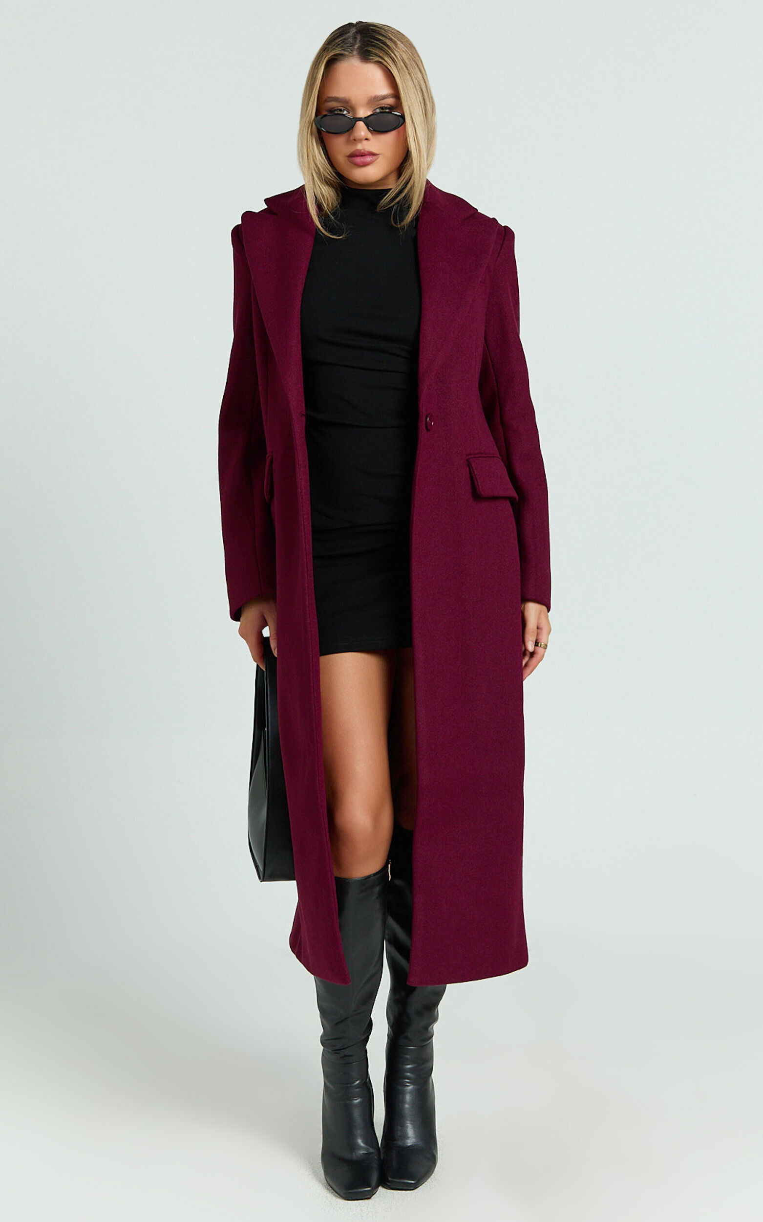 Michaela Coat - Oversized Lapel Single Button Coat in Wine