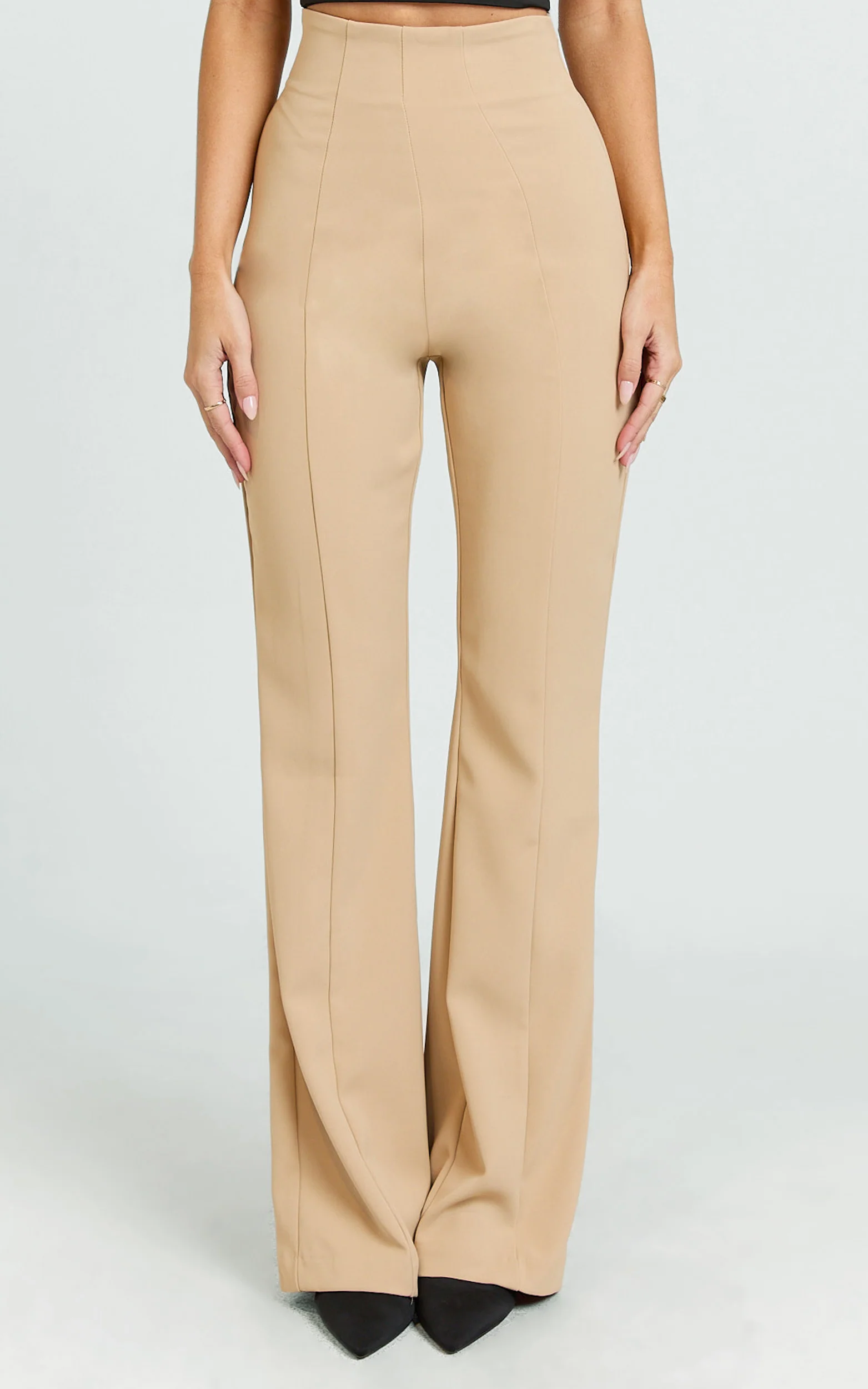 Seville Pants - High Waisted Slim Fit Bootleg Tailored Pants in Beige