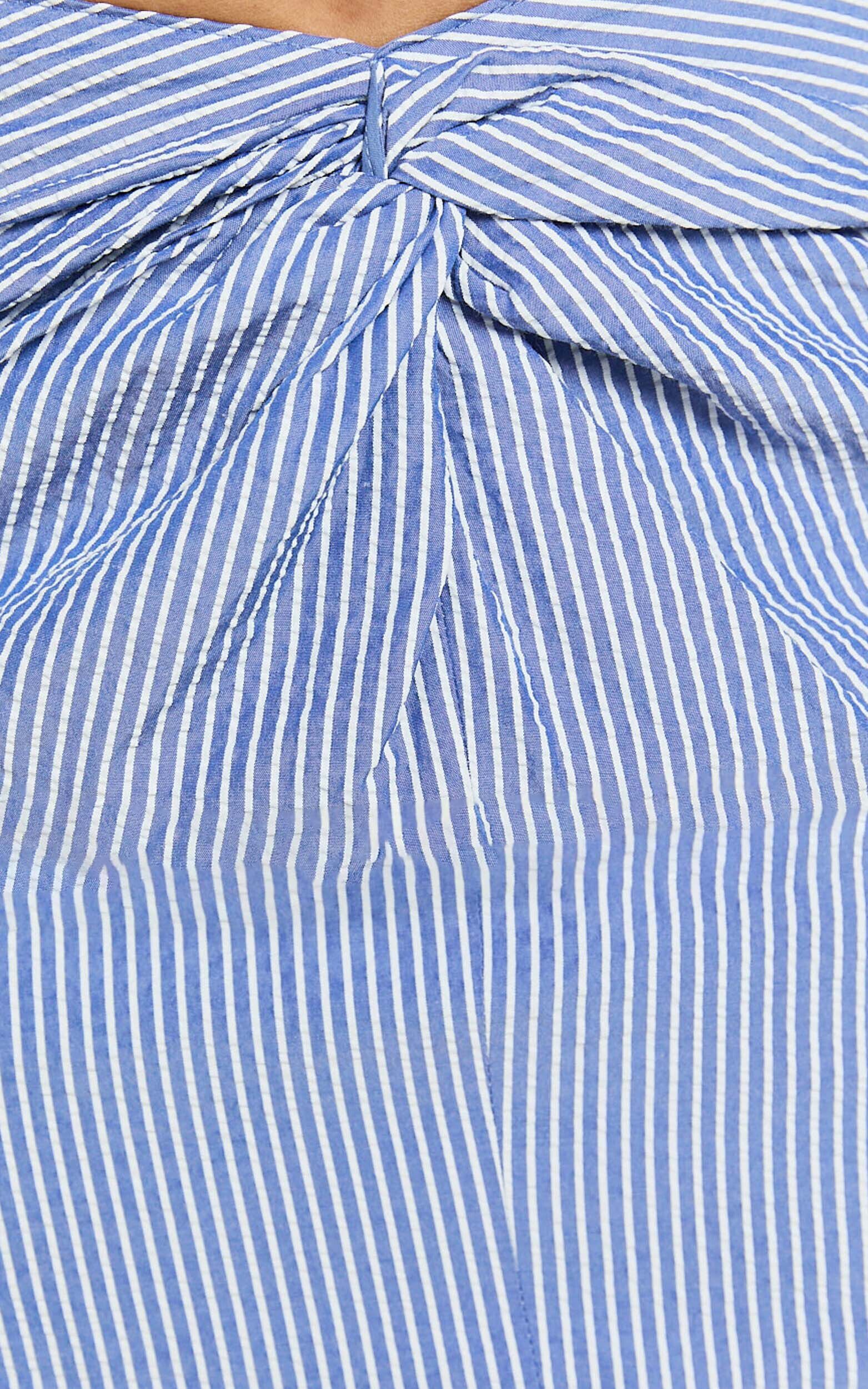 Sandra Mini Skirt - Twist Front Stripe Mini Skirt in Mid Blue Stripe