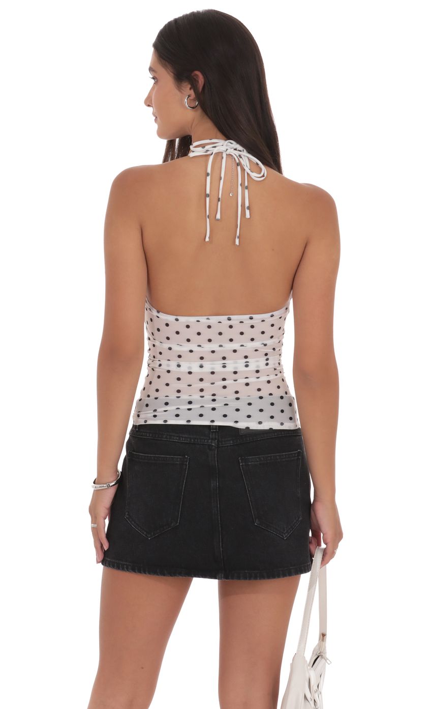Mesh Polka Dot Halter Top in White