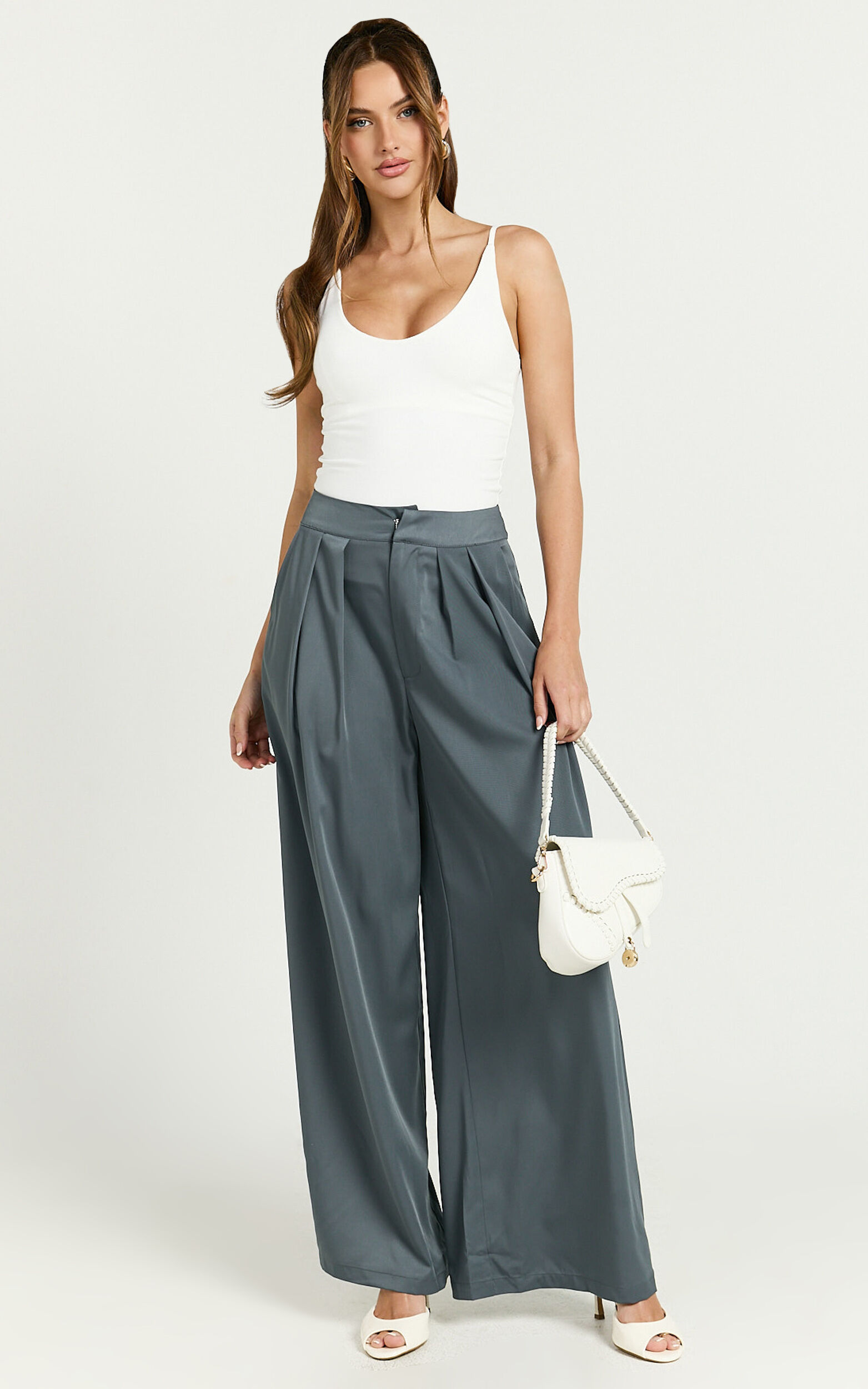 Denver Pant - High Waisted Straight Leg Full Length in Charcoal