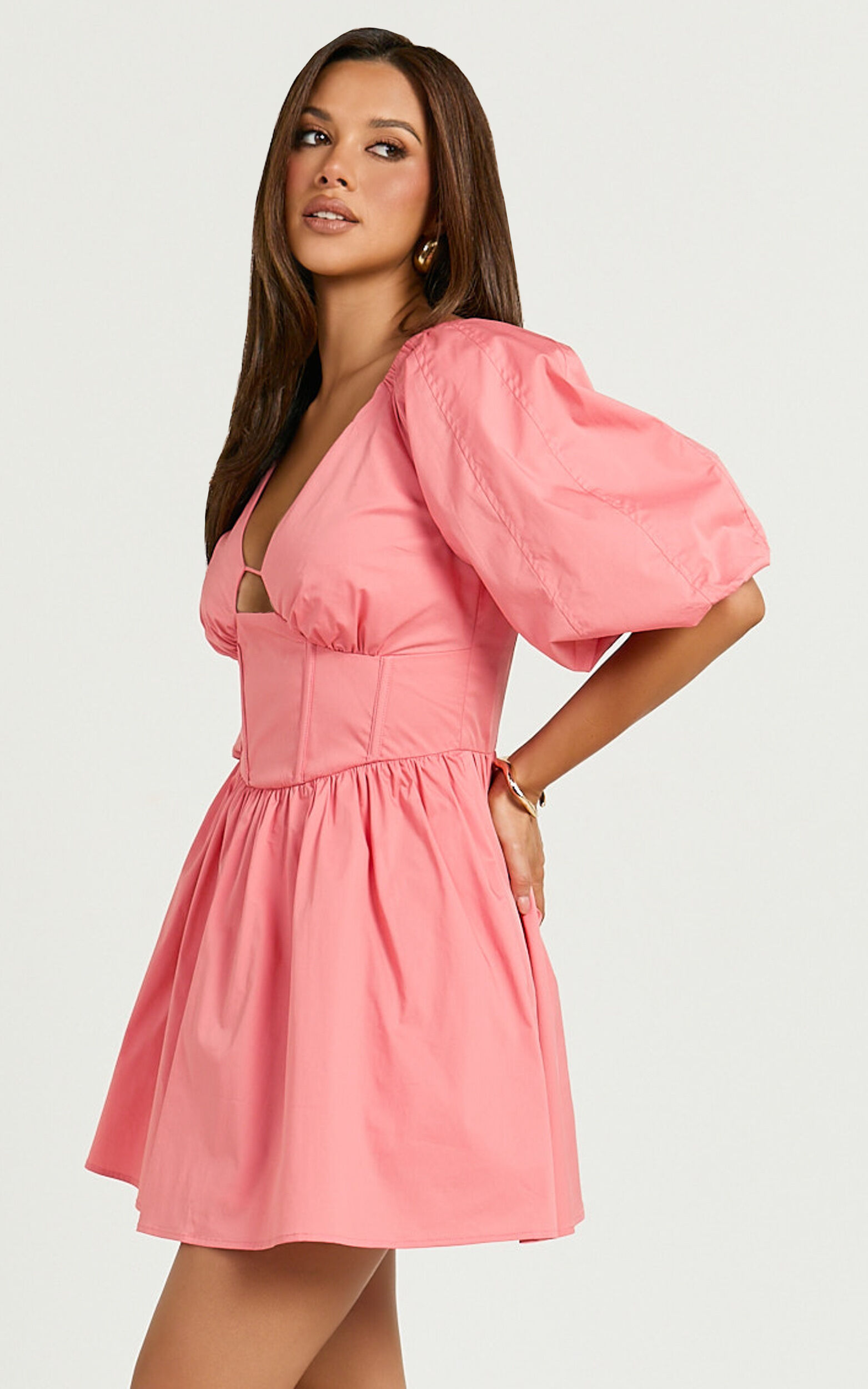 Amalie The Label - Ray Long Sleeve Corset Panel Mini Dress in Berry