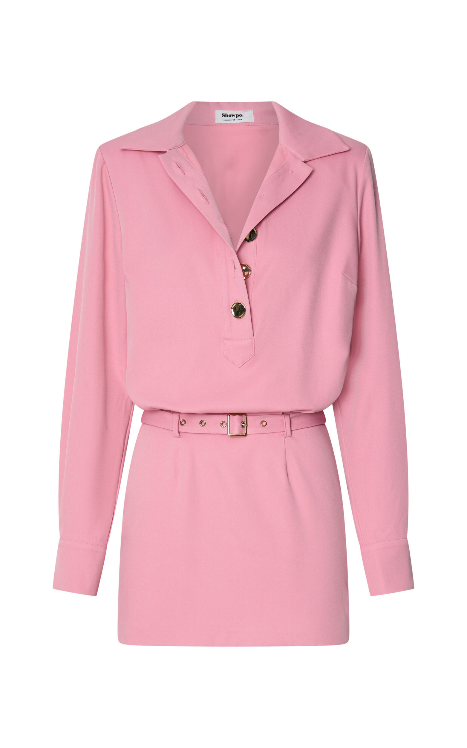 Vancouver Mini Dress - High Neck Collar Button Front Shirtdress in Pink