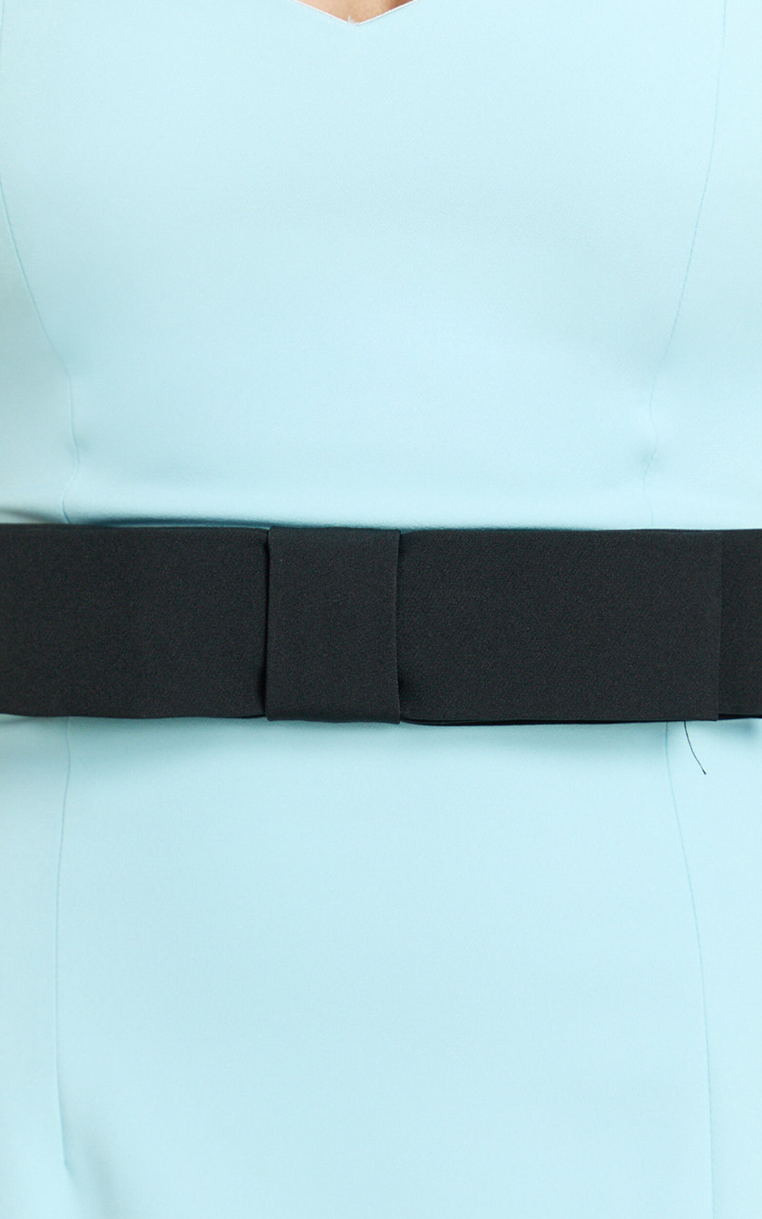 Veronica Midi Dress - Sweetheart Strapless Bow Detail High Split Dress in Blue & Black