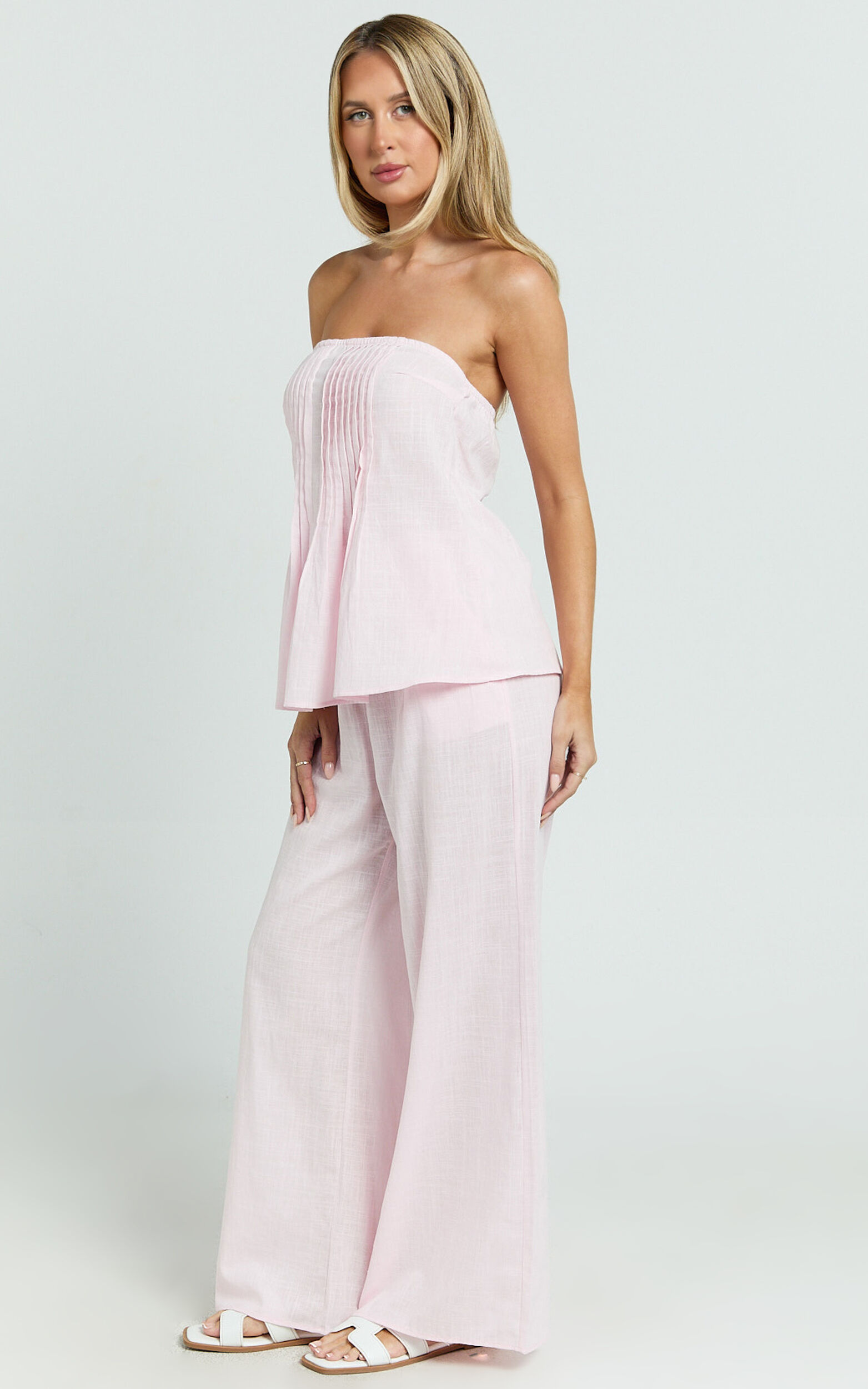 Carli Two Piece Top and Pants Set - Cotton Tube Pant Set in Pink