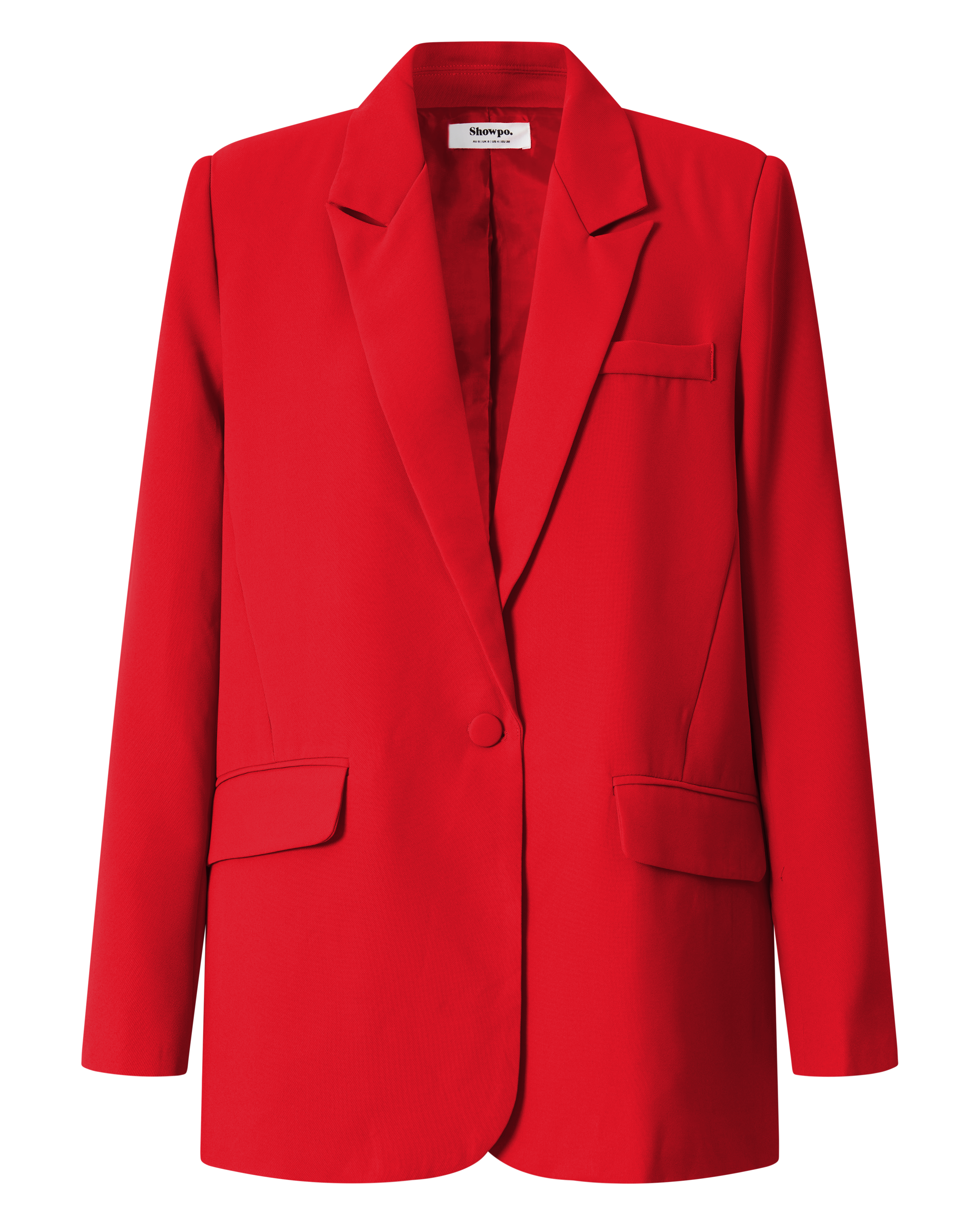 Michelle Blazer - Oversized Plunge Neck Button Up Blazer in Red