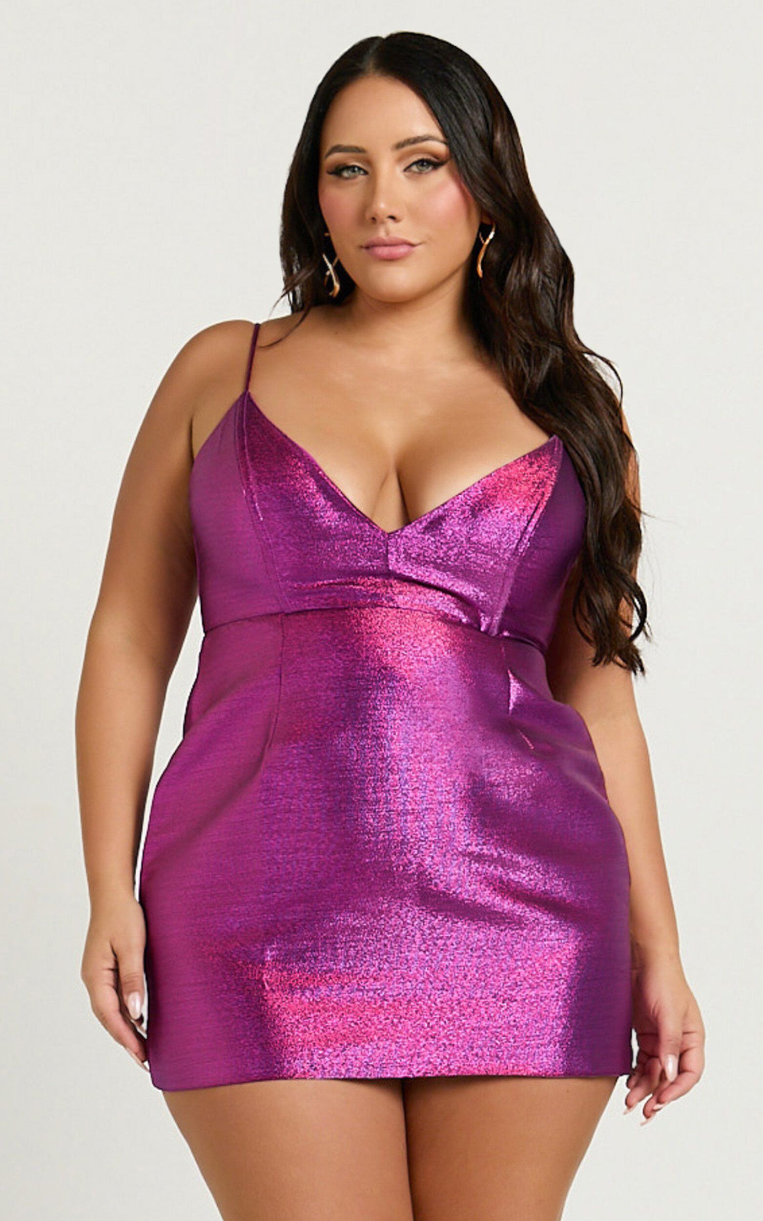 Carey Mini Dress - Strappy V Neck Bodycon Dress in Purple