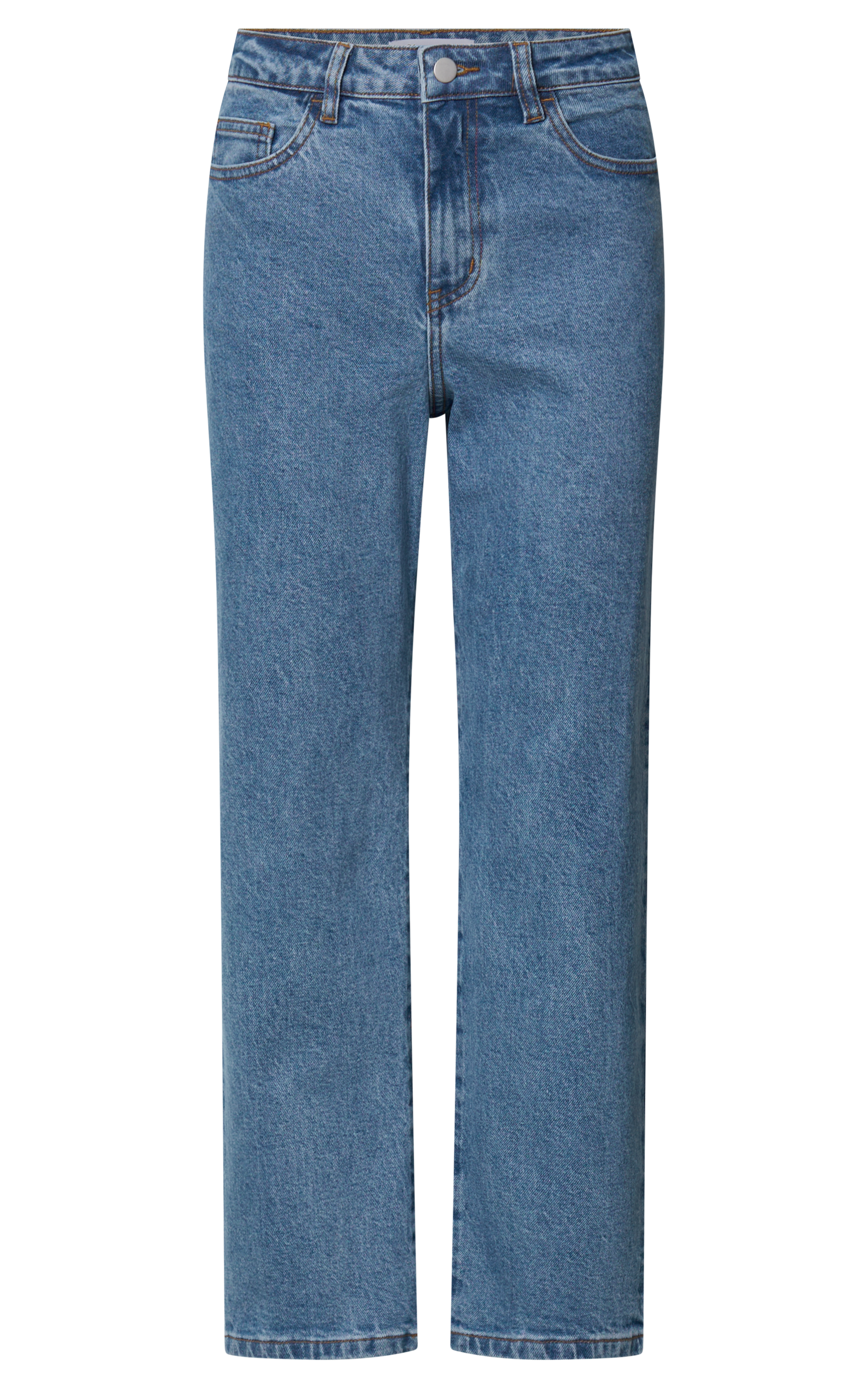 Chandler Jeans - High Waisted Crop Straight Jeans in Mid Blue Wash
